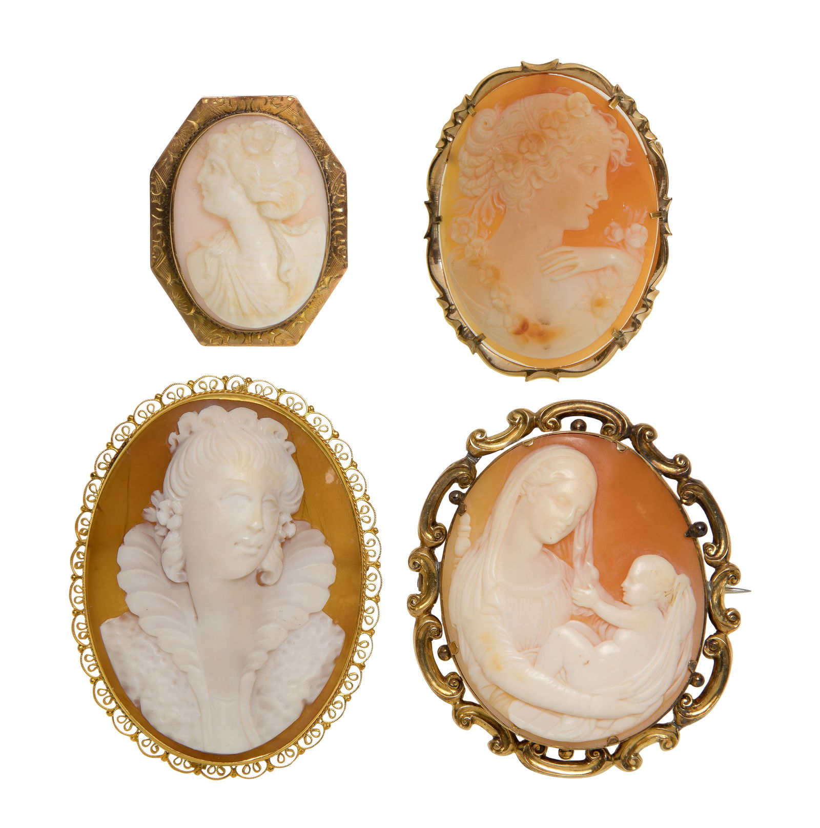 14k and 10k Yellow Gold and Carved Shell Cameo Assortment (1 of 2)