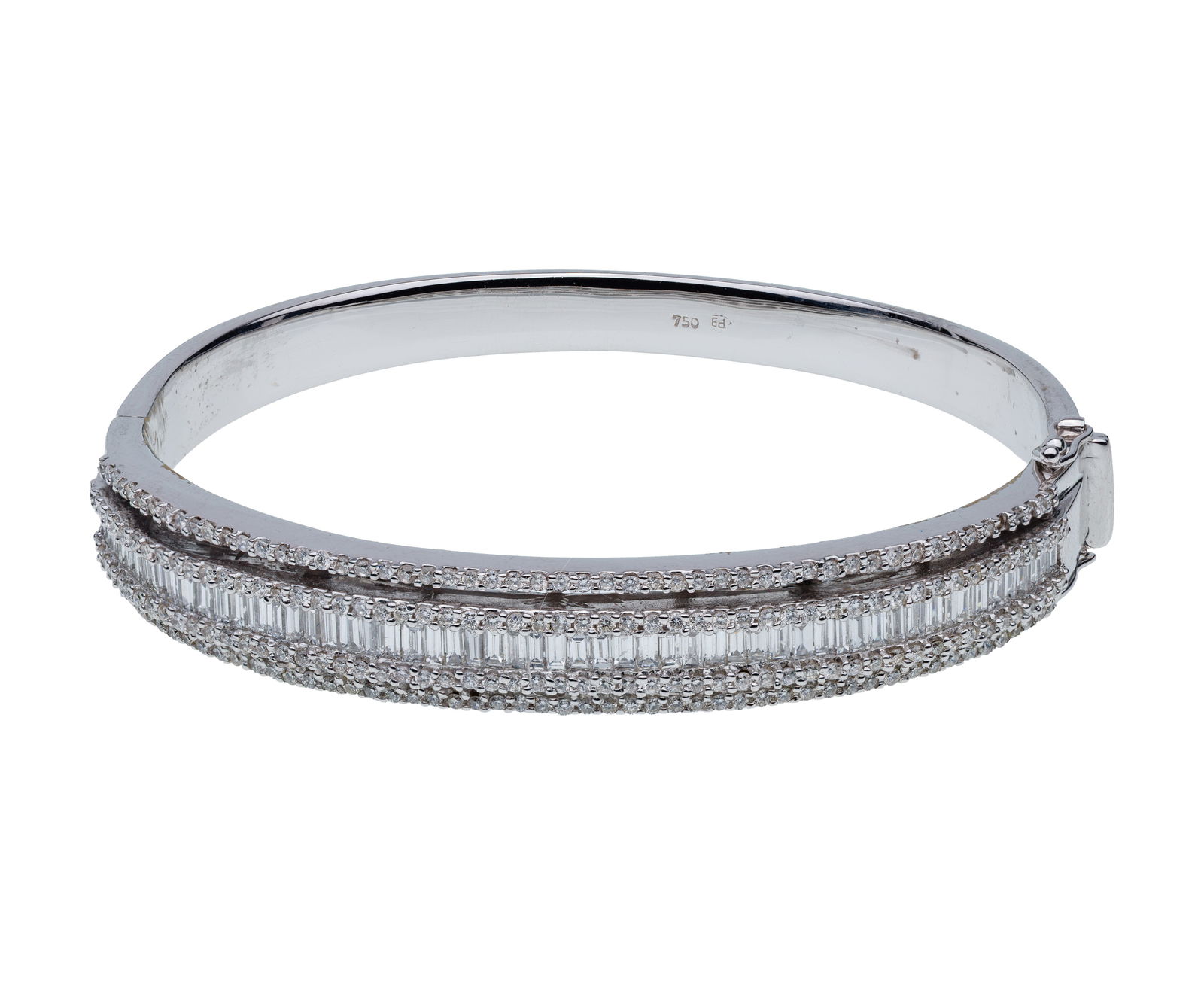 18k White Gold and Diamond Hinged Bangle Bracelet (1 of 2)