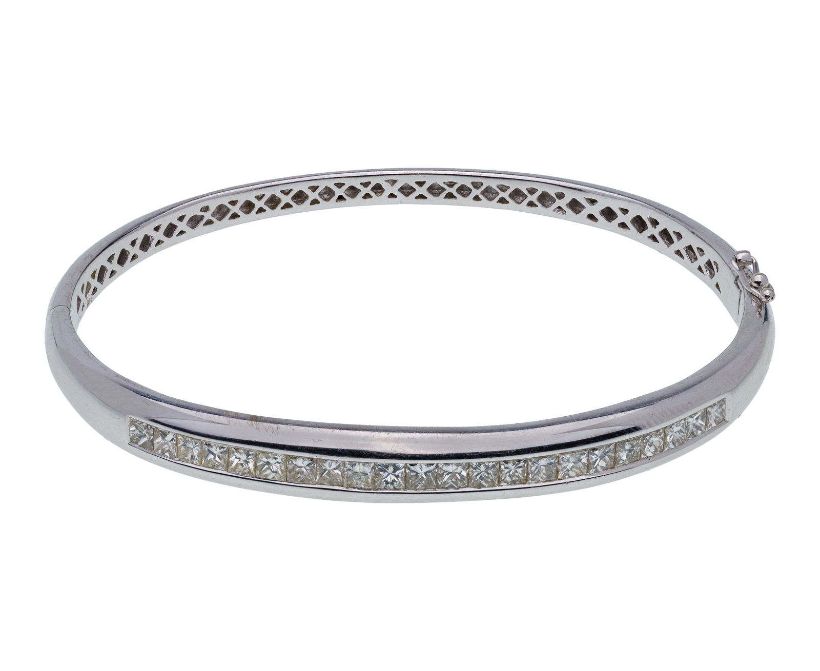 18k White Gold and Diamond Hinged Bangle Bracelet (1 of 2)