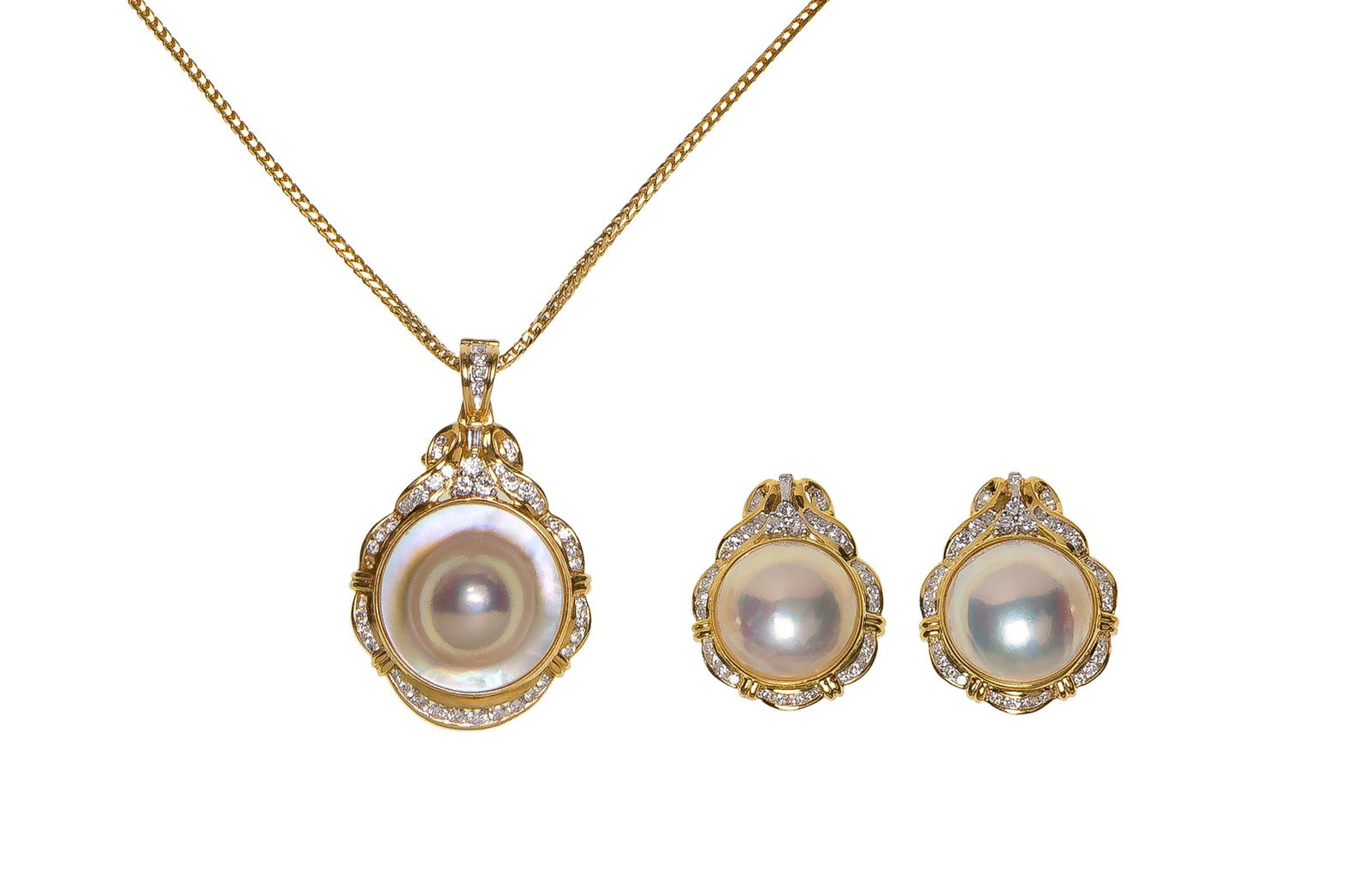 18k Yellow Gold, Pearl and Diamond Jewelry Suite (1 of 2)