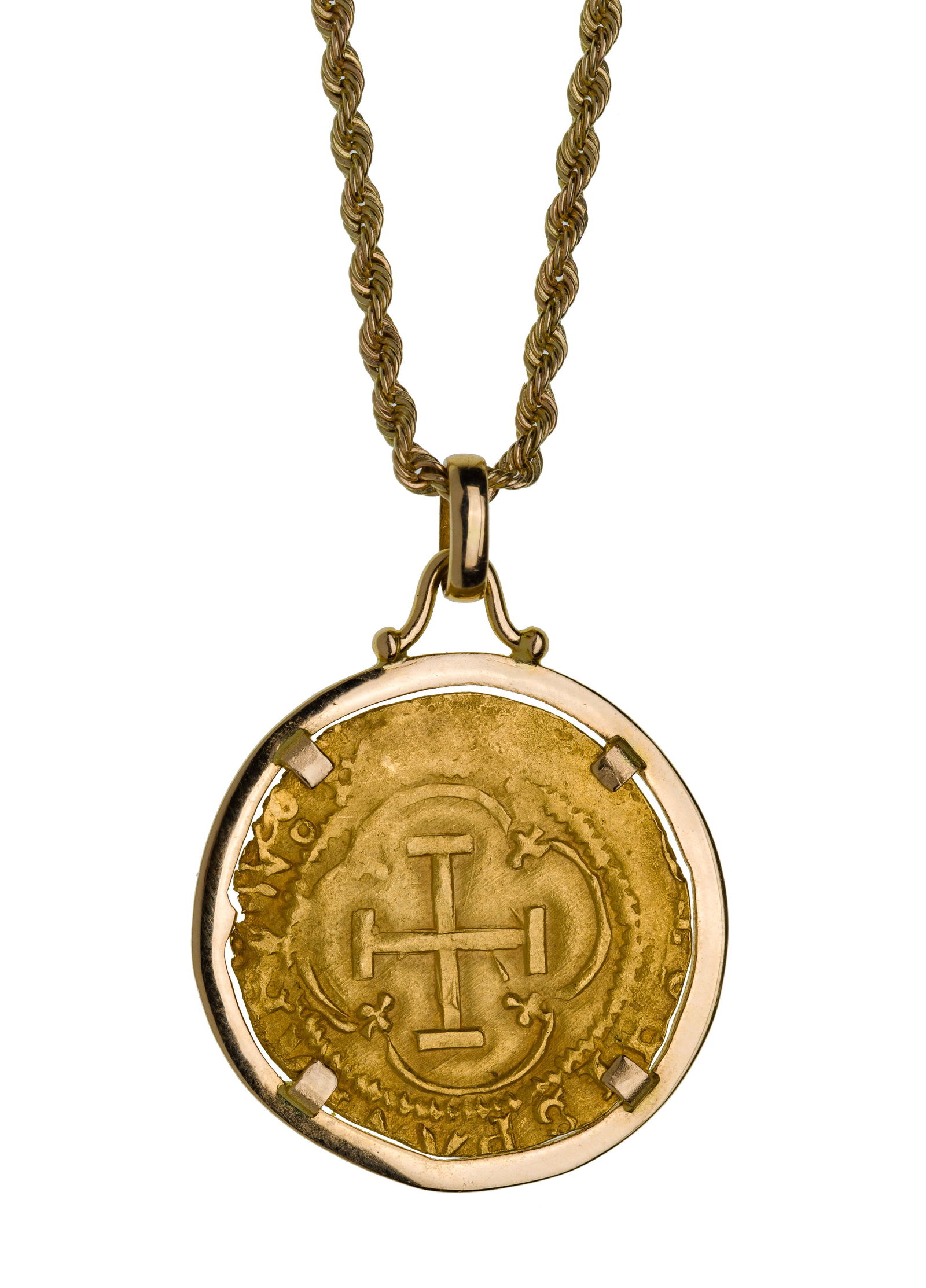 Spain: 1516-1556 1/8 Escudo Gold Doubloon in 18k Yellow Gold Bail Pendant (1 of 4)