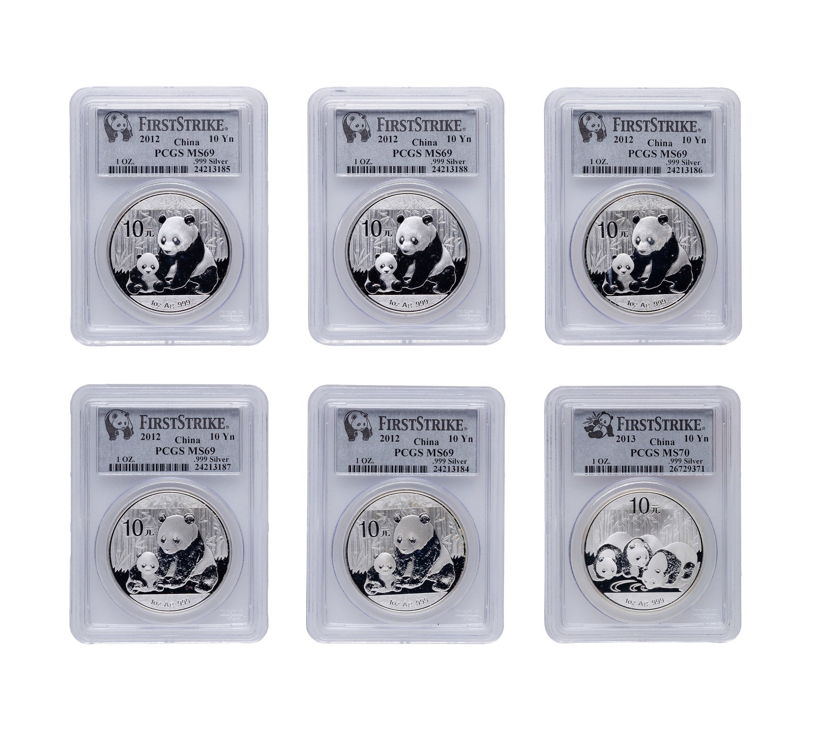 China: 2012 10 Yuan Silver First Strike MS-69 PCGS Collection: China: 2012 10 Yuan Silver First Strike MS-69 PCGS Collection (6) coins including (5) 2012 and 2013 Property from: a Private Collector, Randolph, Wisconsin Category: World Coins & Currency >