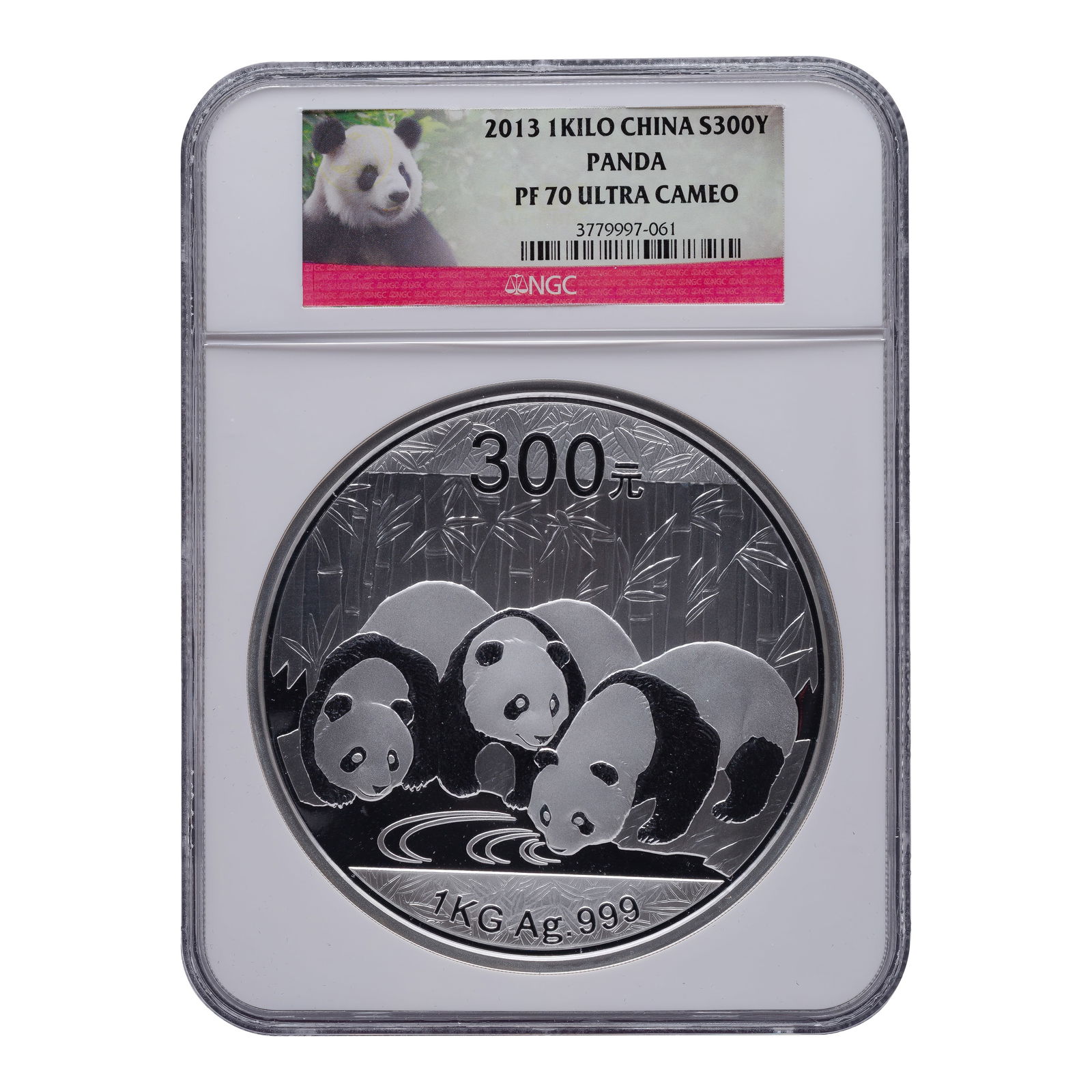 China: 2013 300 Yuan (Kilo) Silver Panda PF-70 UCAM NGC: China: 2013 300 Yuan (Kilo) Silver Panda PF-70 UCAM NGC Including a presentation box and paperwork Property from: a Private Collector, Randolph, Wisconsin Weight: .999 silver: 32.15 ozt. 