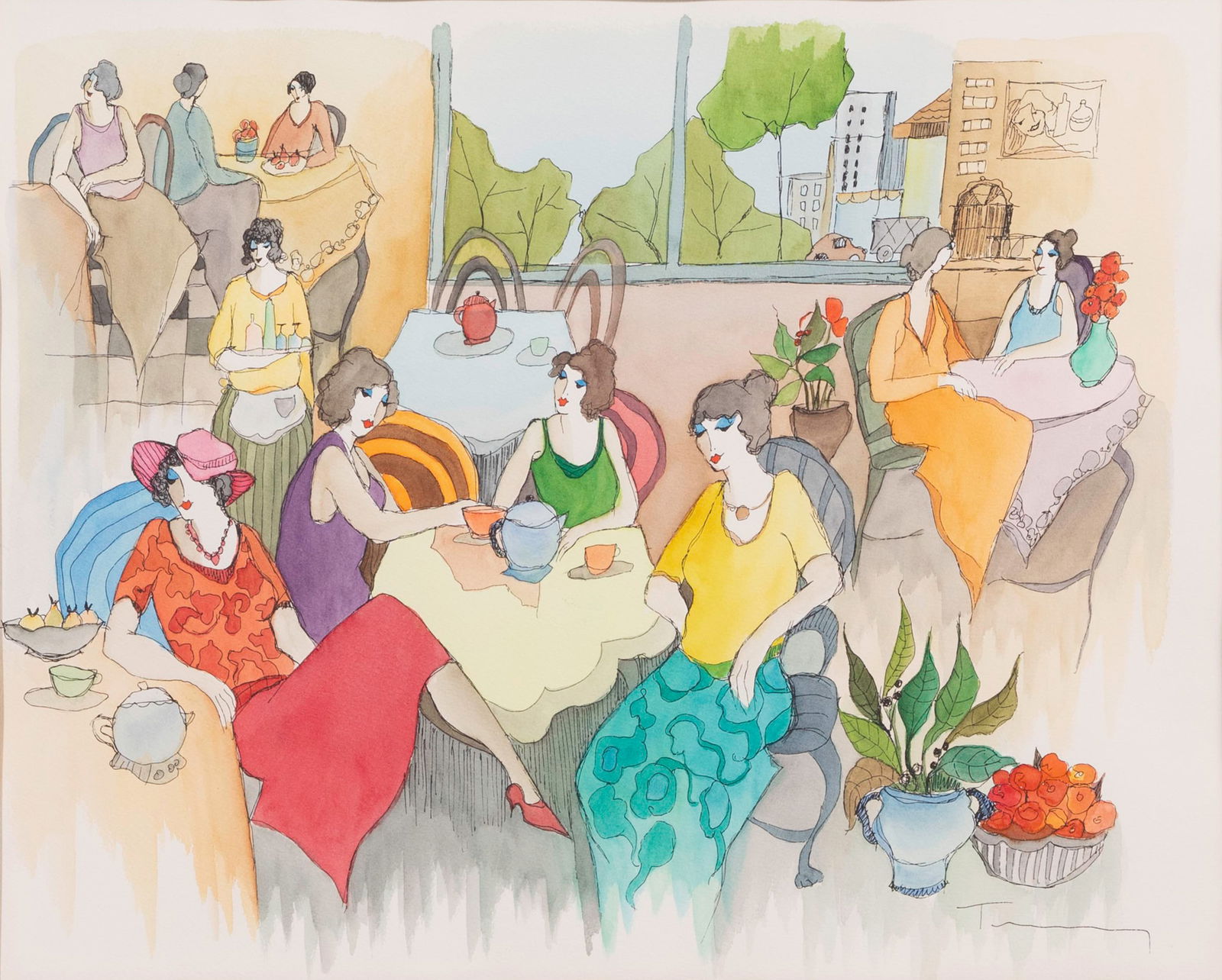 Itzchak Tarkay (Israeli, 1935-2012) 'Conversation and Relaxation' Mixed Media on Paper (1 of 2)