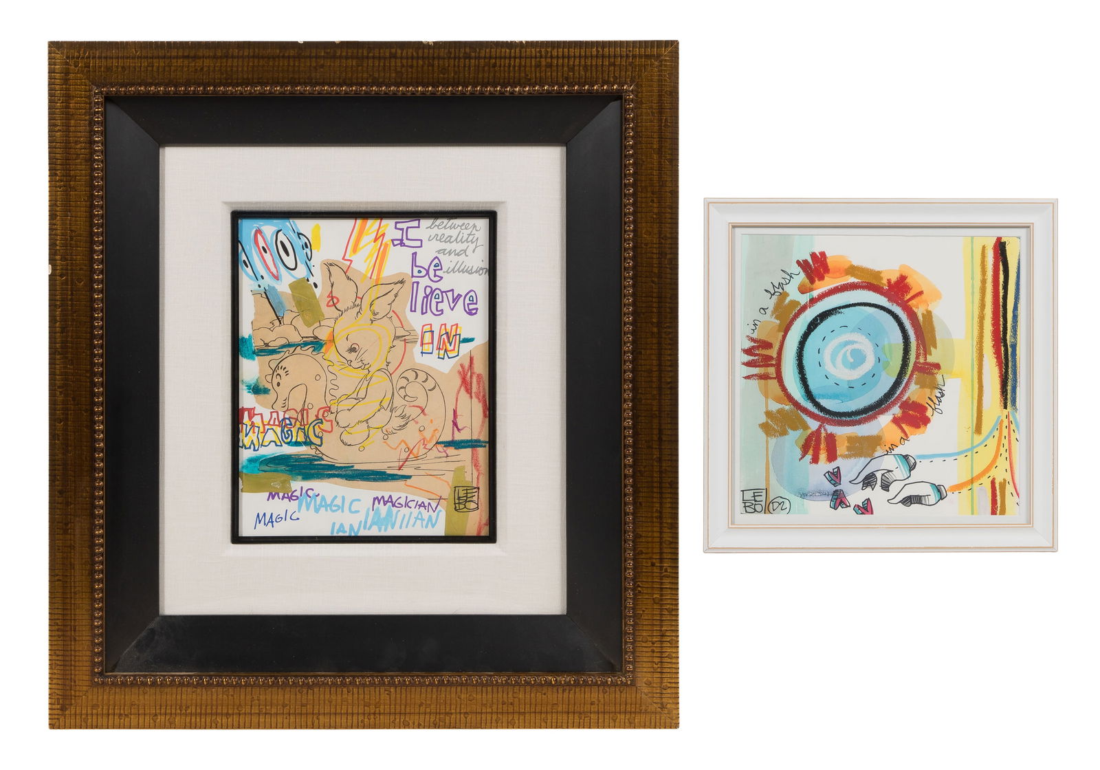 David 'LEBO' Le Batard (American, b.1972) Mixed Media: David 'LEBO' Le Batard (American, b.1972) Mixed Media (2) undated items, signed '(LEBO)' including 'The Magician' and 'The Beat Tile C', both under acrylic in wood frames, having paperwork and COA