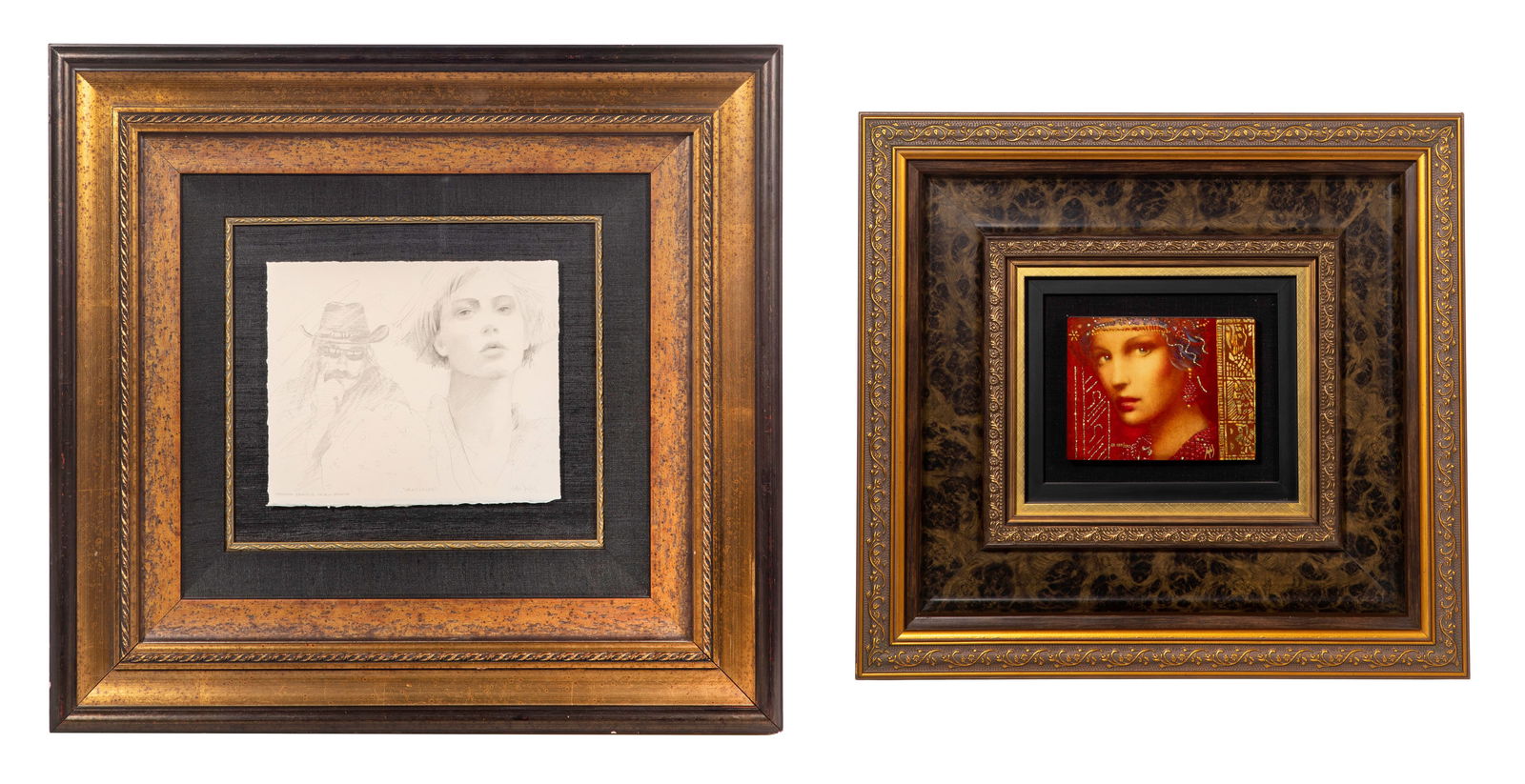 Markus Csaba (Hungarian, b.1953) Pencil Sketch and Print: Markus Csaba (Hungarian, b.1953) Pencil Sketch and Print (2) undated items, signed, including a pencil sketch 'Gratitude' depicting two figures as well as an embellished dye print on wood titled 'Bell