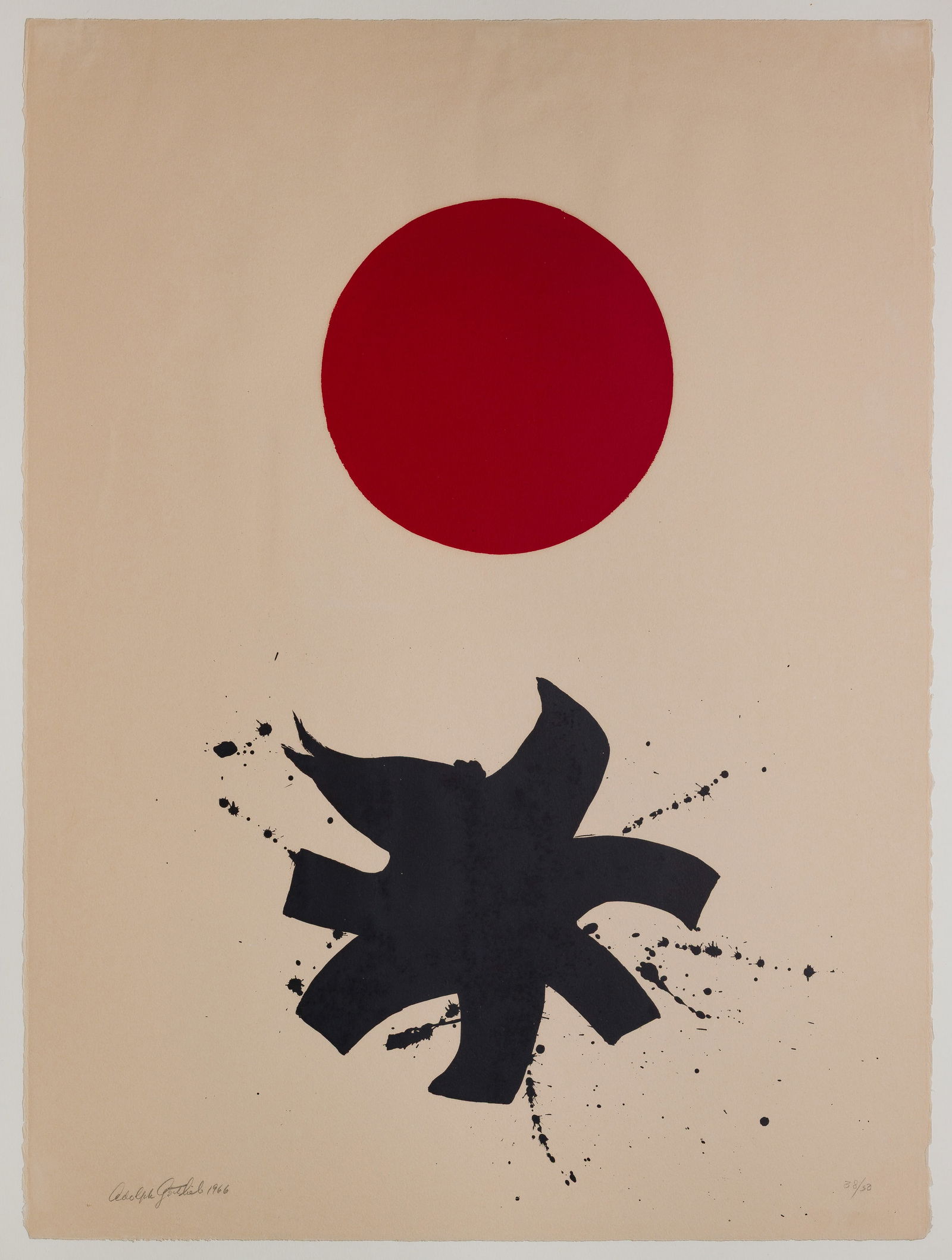 Adolph Gottlieb (American, 1903-1974) 'Black Splash under Red Sphere' Serigraph (1 of 5)