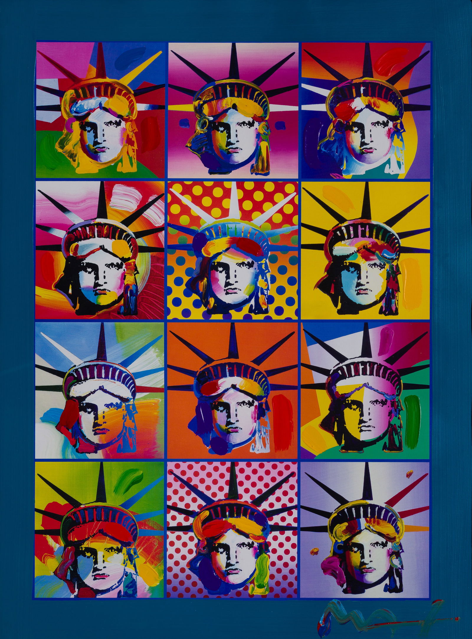 Peter Max (American, b.1937) 'Liberty and Justice For All' Mixed Media on Paper: Peter Max (American, b.1937) 'Liberty and Justice For All' Mixed Media on Paper 2002, signed, acrylic embellished lithograph, matted behind acrylic in a painted wood frame Property from: an