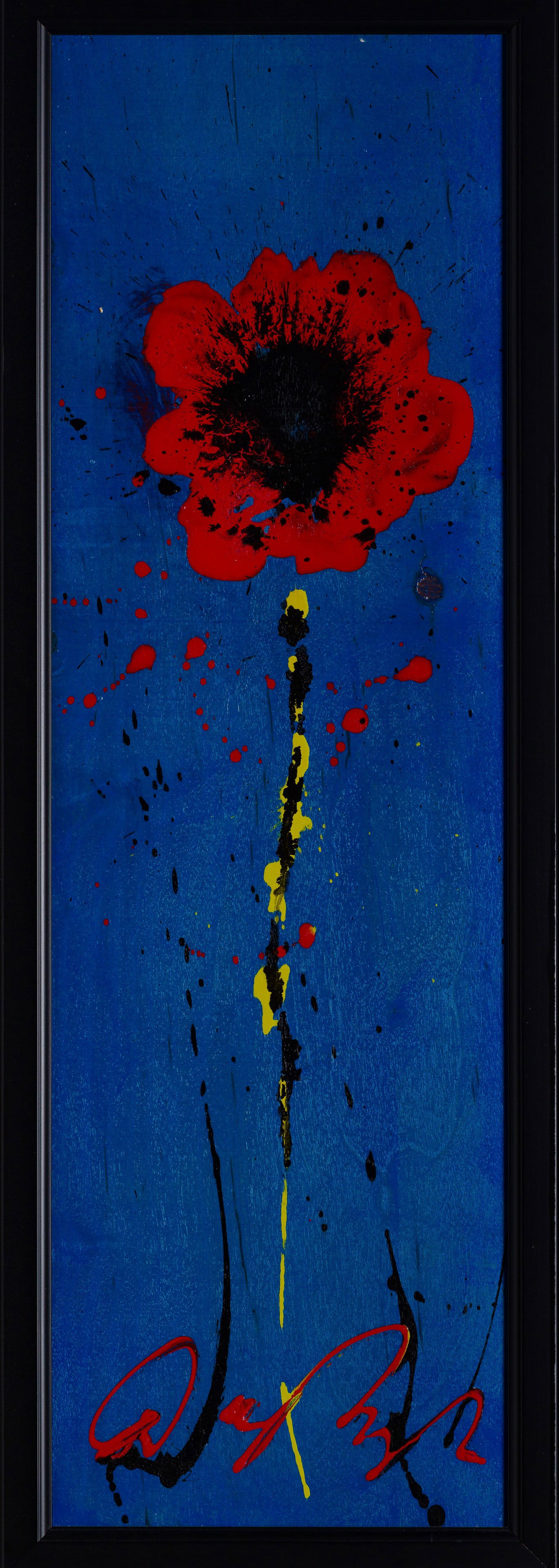 Dominic Pangborn (American, b.1952) 'Calmness' Oil on Board: Dominic Pangborn (American, b.1952) 'Calmness' Oil on Board Undated, signed, titled verso, depicting a poppy against a blue ground, in a black wood frame, including paperwork and COA Provenance: Park