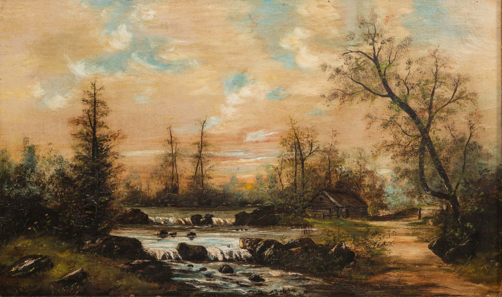 Unknown Artist (20th Century) Oil on Canvas: Unknown Artist (20th Century) Oil on Canvas Undated, unsigned, depicting a rocky stream amid a wooded landscape, in a gold-tone composite on wood frame having a silver-tone liner Property from: a Priv