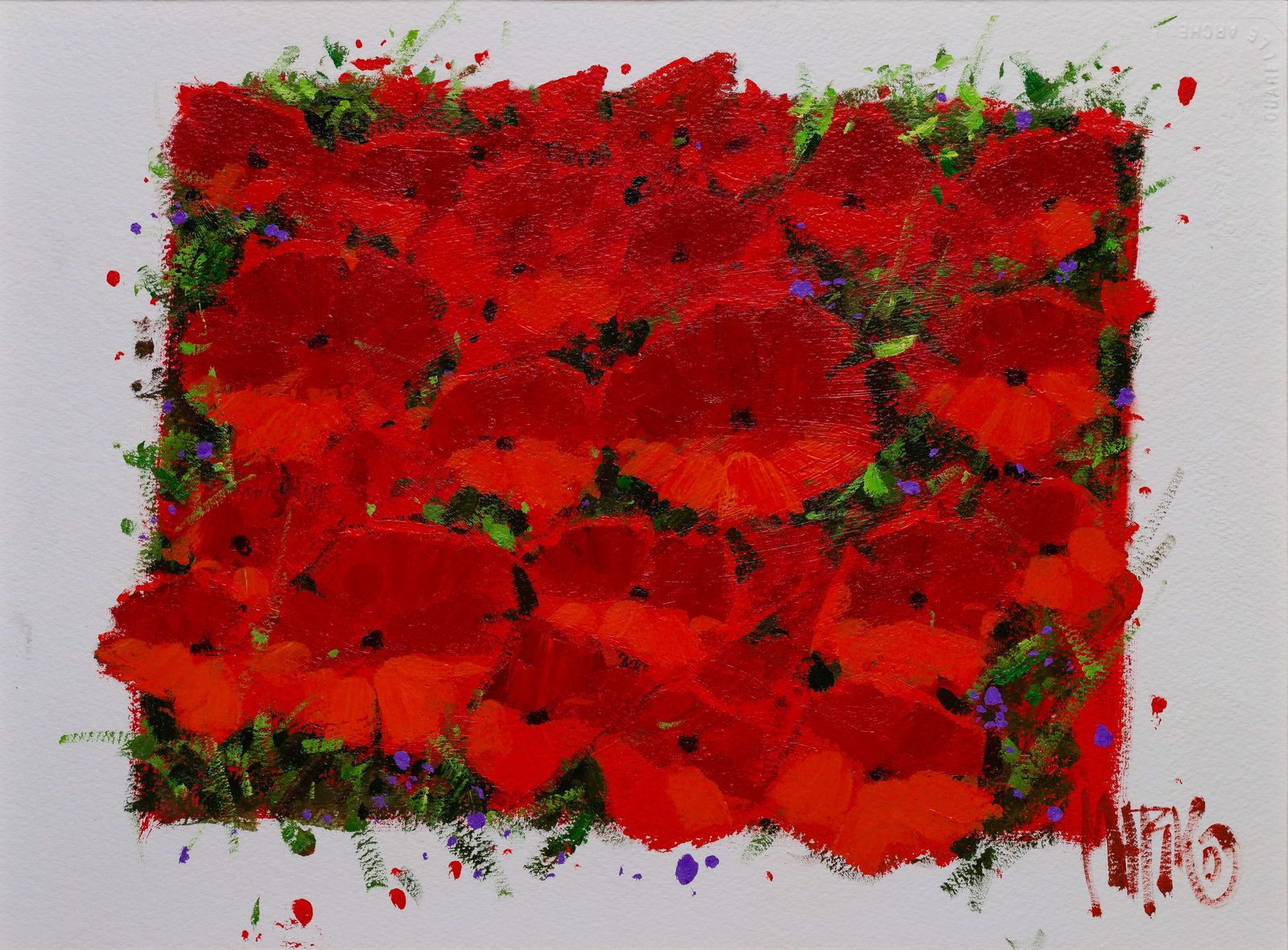 Marko Mavrovich (American, b.1960) 'Poppy at Sea' Acrylic on Paper: Marko Mavrovich (American, b.1960) 'Poppy at Sea' Acrylic on Paper 2011, signed, titled and signed again verso, blind stamp upper right, depicting poppies, matted under acrylic in a black wood