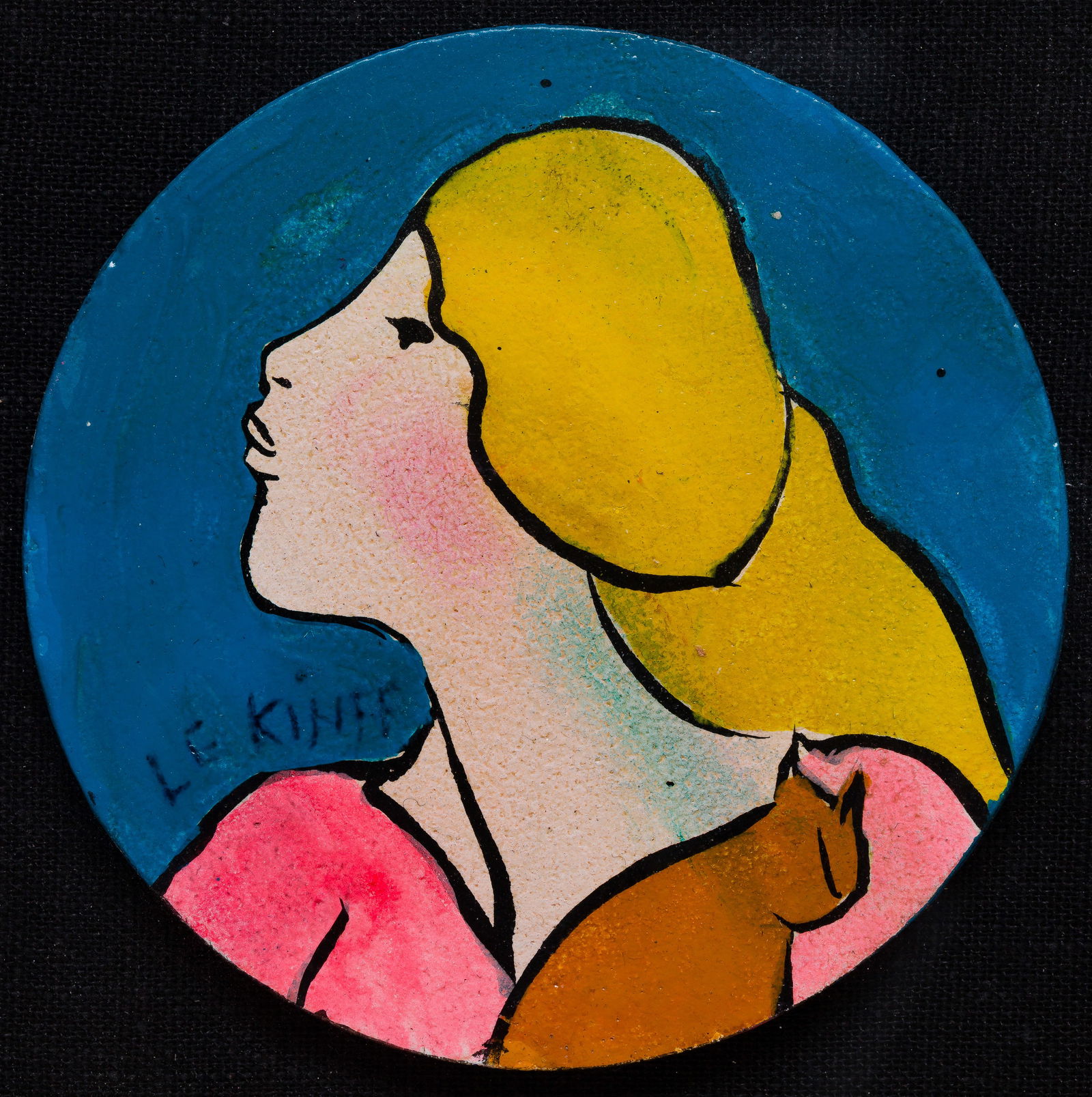 Linda Le Kinff (American, b.1949) 'Pomme de Pin' Acrylic on Cork: Linda Le Kinff (American, b.1949) 'Pomme de Pin' Acrylic on Cork Undated, signed, depicting a profile, float mounted in a gold-tone wood frame Property from: an Estate, Downers Grove, Illinois 