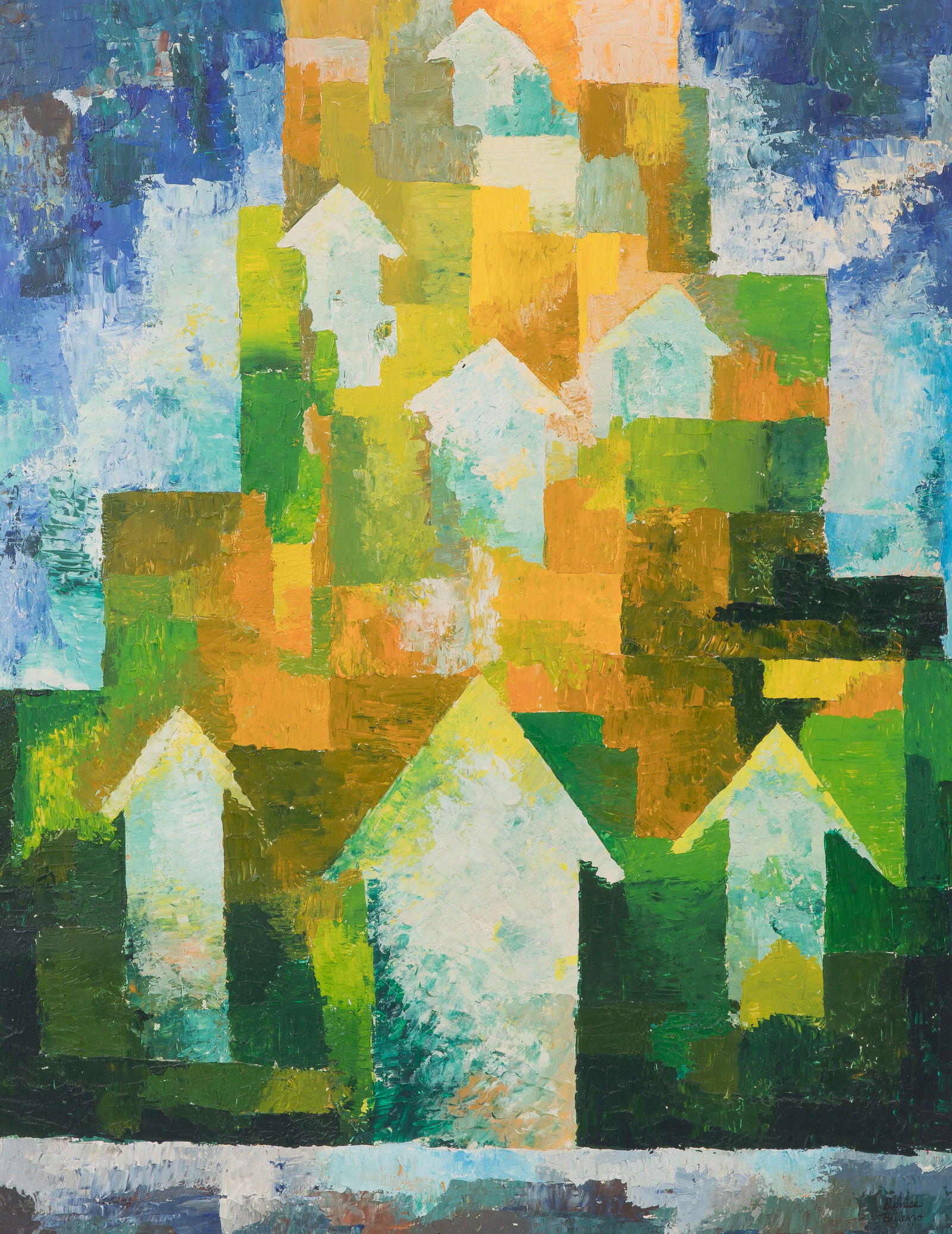 Denise Bellezzo (American, 20th Century) Oil on Canvas: Denise Bellezzo (American, 20th Century) Oil on Canvas Undated, signed, an impasto style abstract, linen lined in a gold-tone metallic frame Property from: a Private Collector, Chicago