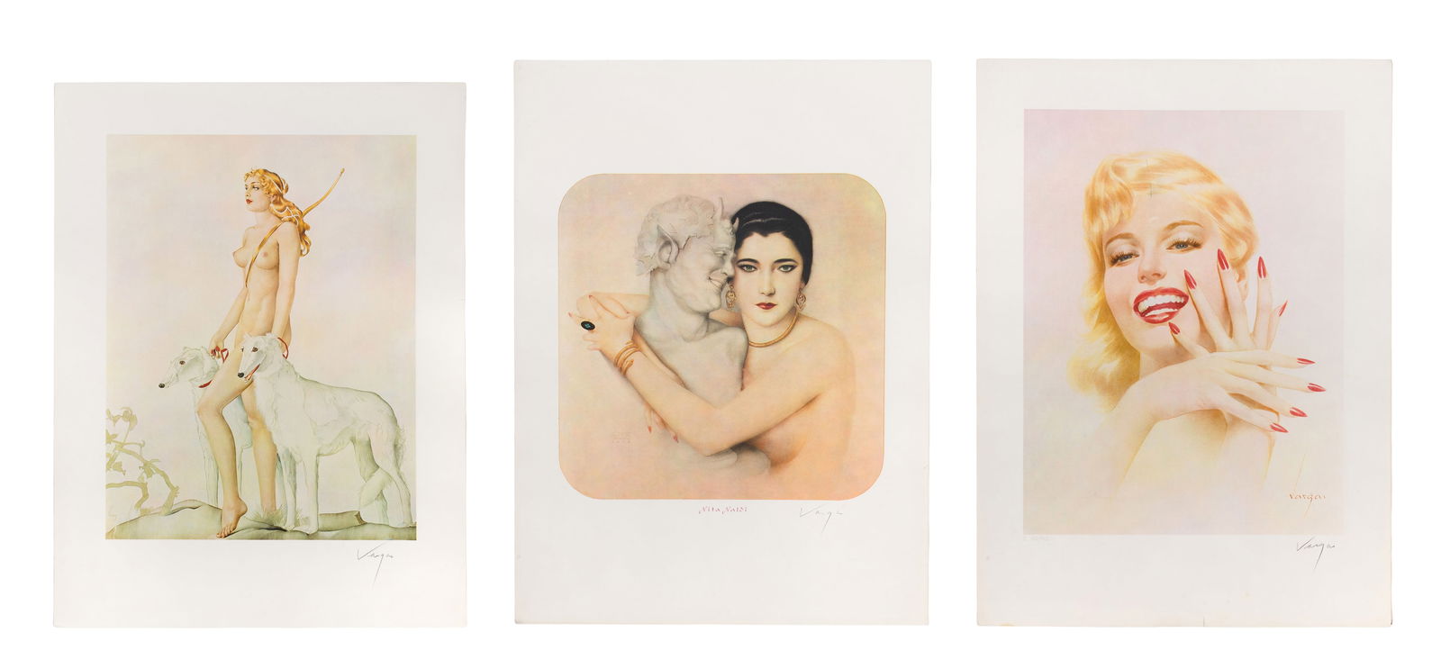 Alberto Vargas (Peruvian-American, 1896-1982) Offset Lithographs: Alberto Vargas (Peruvian-American, 1896-1982) Offset Lithographs (3) undated offset lithographs, each pencil signed, 'Marilyn Monroe' on Rives BFK paper from an edition of 500, all unframed Property f