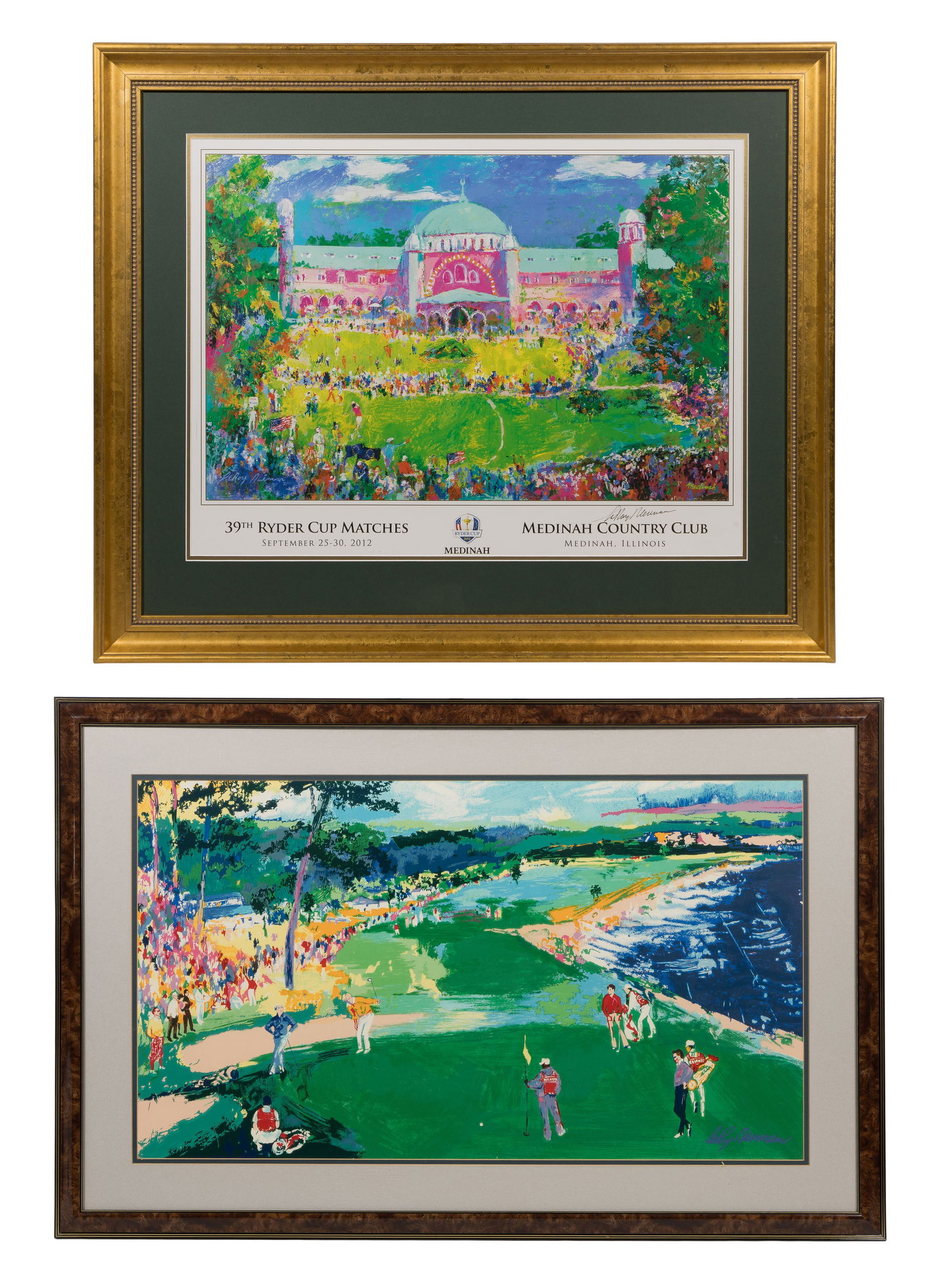 Leroy Neiman (American, 1921-2012) Serigraph and Offset Poster: Leroy Neiman (American, 1921-2012) Serigraph and Offset Poster (2) items including 1998 '18th at Pebble Beach' serigraph having printed signature and 2012 '39th Ryder Cup Matches' offset