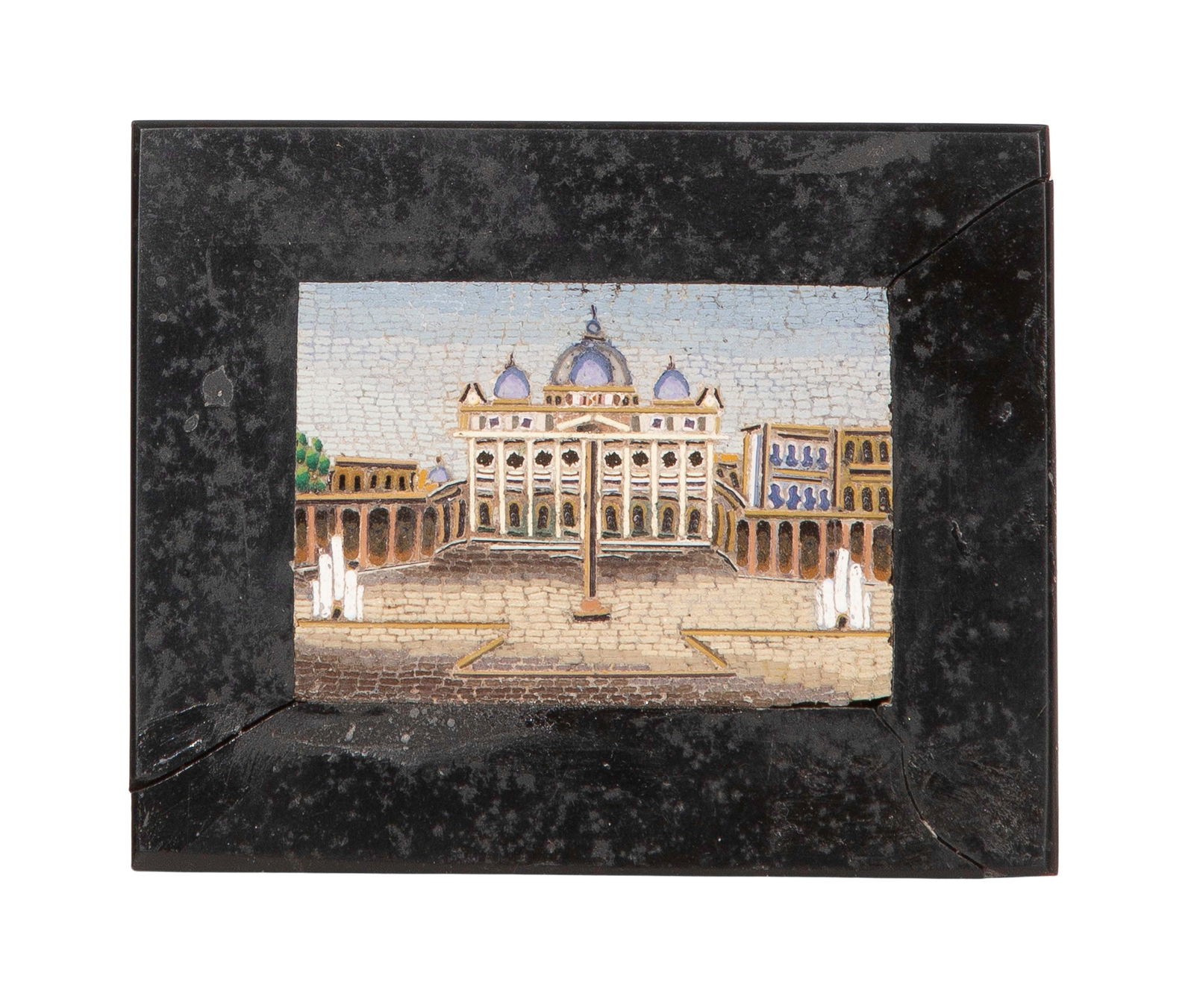 Italian Micro-Mosaic Tile: Italian Micro-Mosaic Tile A view of Saint Peter’s Basilica in a rectangular slate Property from: a Private Collector, Rockford, Ilinois Height: 3 inches, Width: 3 3/4 inches, Depth: 3/4