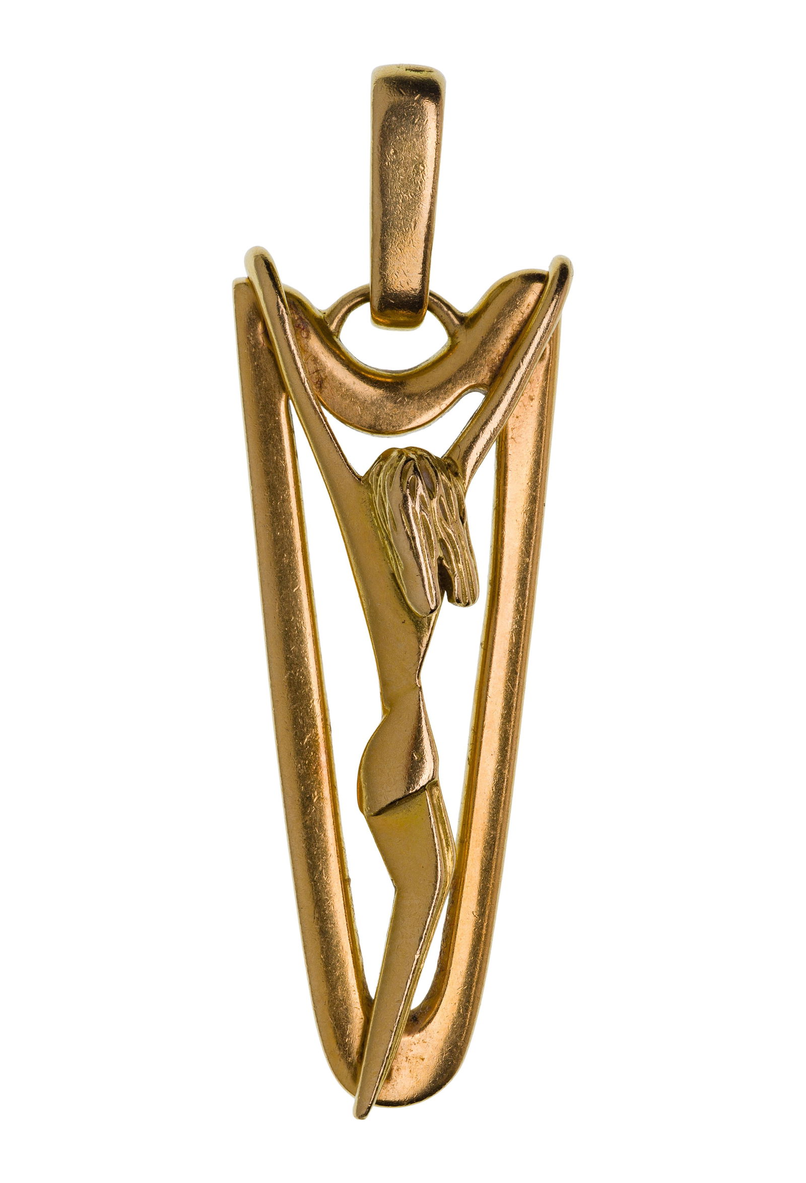 Italian 18k Yellow Gold Cross Pendant: Italian 18k Yellow Gold Cross Pendant A modernistic crucifix style pendant (marked '750') Property from: a Private Collector, Rockford, Ilinois Length: 2 3/8 inches, Width: 3/4 inches