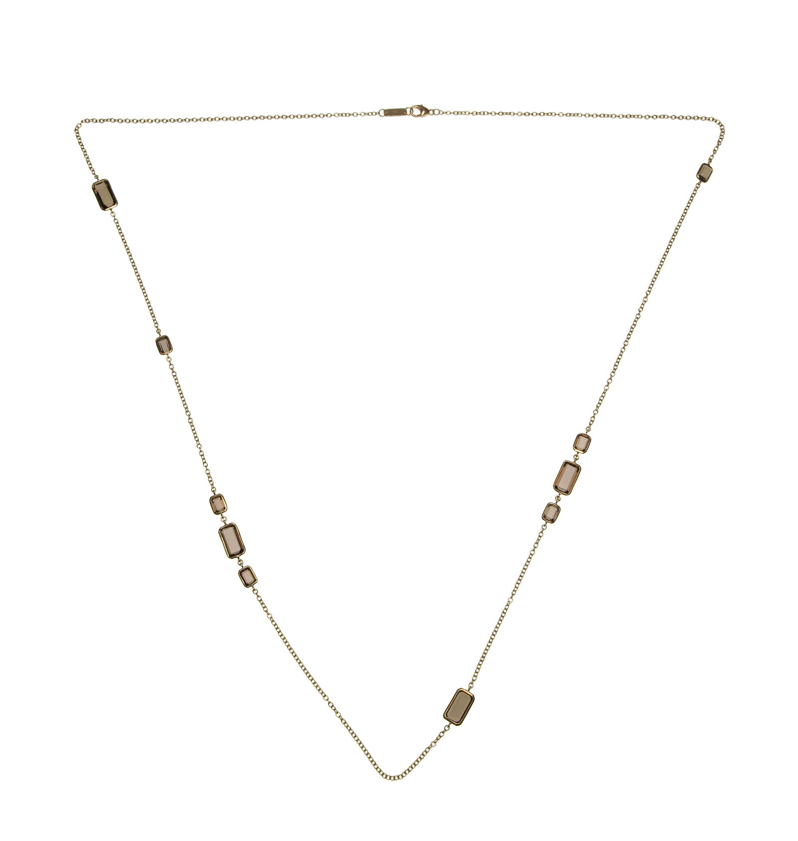 Ippolita 18k Yellow Gold and Smoky Quartz Necklace: Ippolita 18k Yellow Gold and Smoky Quartz Necklace A chain style having geometric design of quartz in rectangles of various sizes (marked '18k') Property from: an Estate, Glencoe, Illinois 