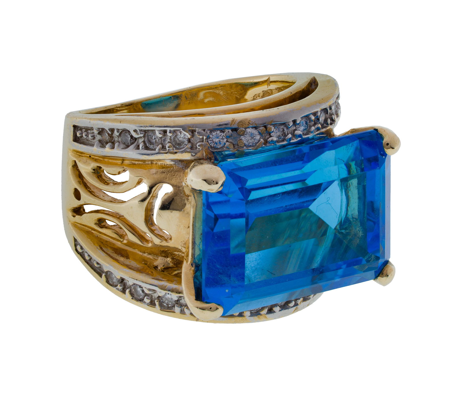 14k Yellow Gold, Blue Topaz and Diamond Ring (1 of 3)