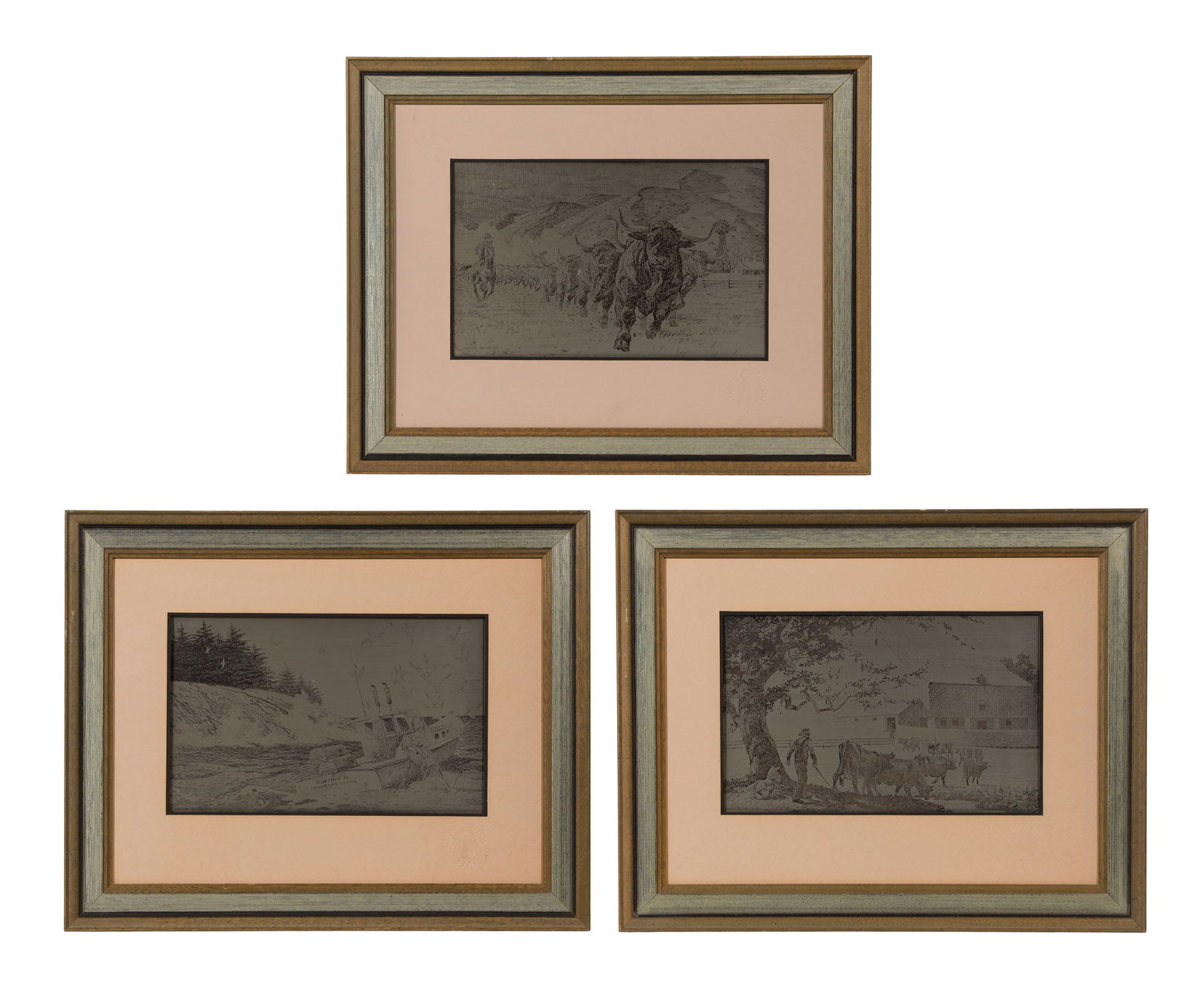 Jamie Wyeth (American, b.1946) Sterling Silver Franklin Mint Etching Collection: Jamie Wyeth (American, b.1946) Sterling Silver Franklin Mint Etching Collection (3) items, all dated and titled verso, signed in plate, including 1977 'Southwest Ranch', 1978 'Maine Coast' and