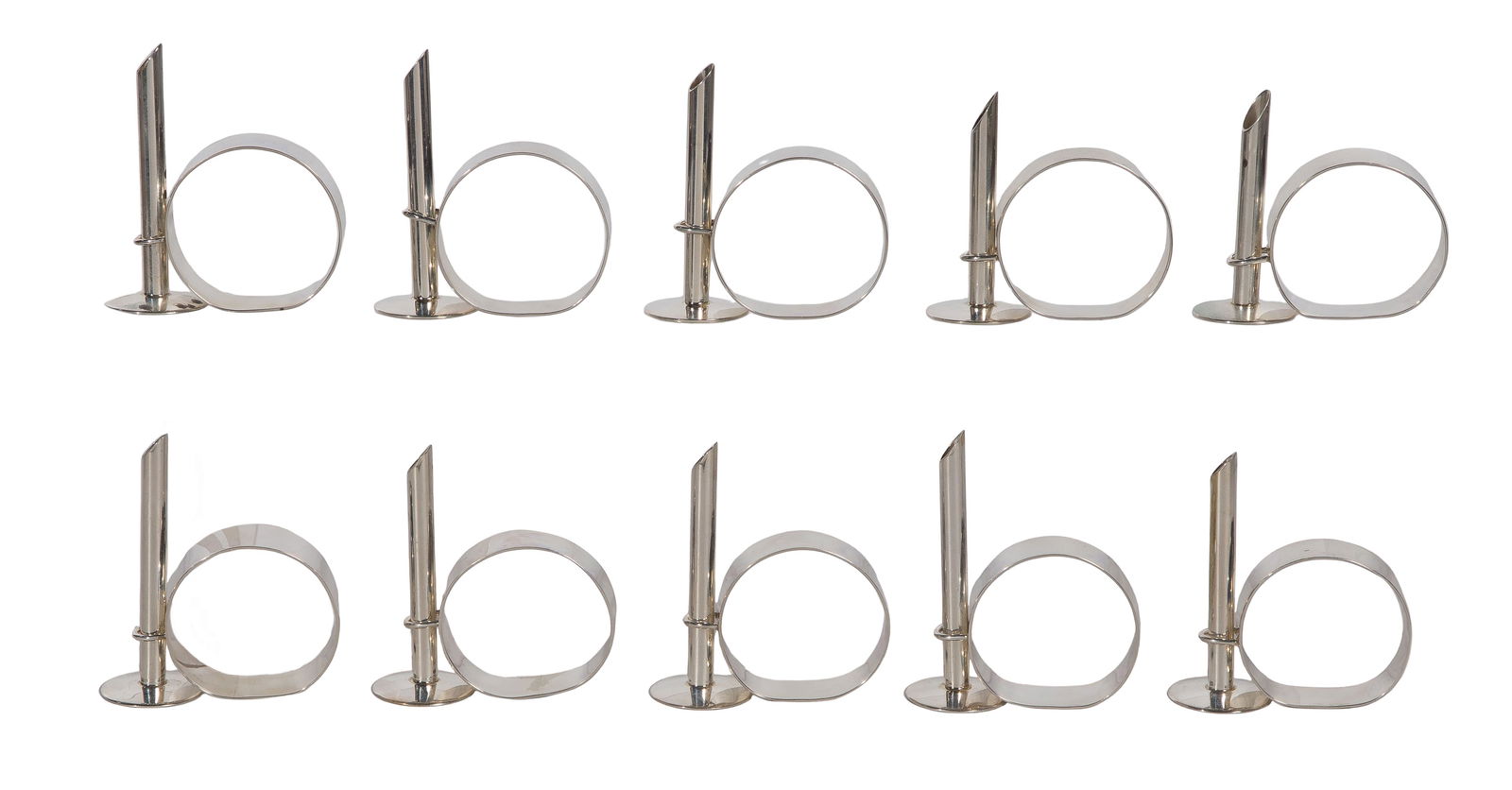 Barbara Begley Sterling Silver Bud Vase Napkin Ring Collection: Barbara Begley Sterling Silver Bud Vase Napkin Ring Collection (10) two-piece holders, signed 'B. Begley' (all marked 'sterling'), including dust bags and instructions Property from: a Private