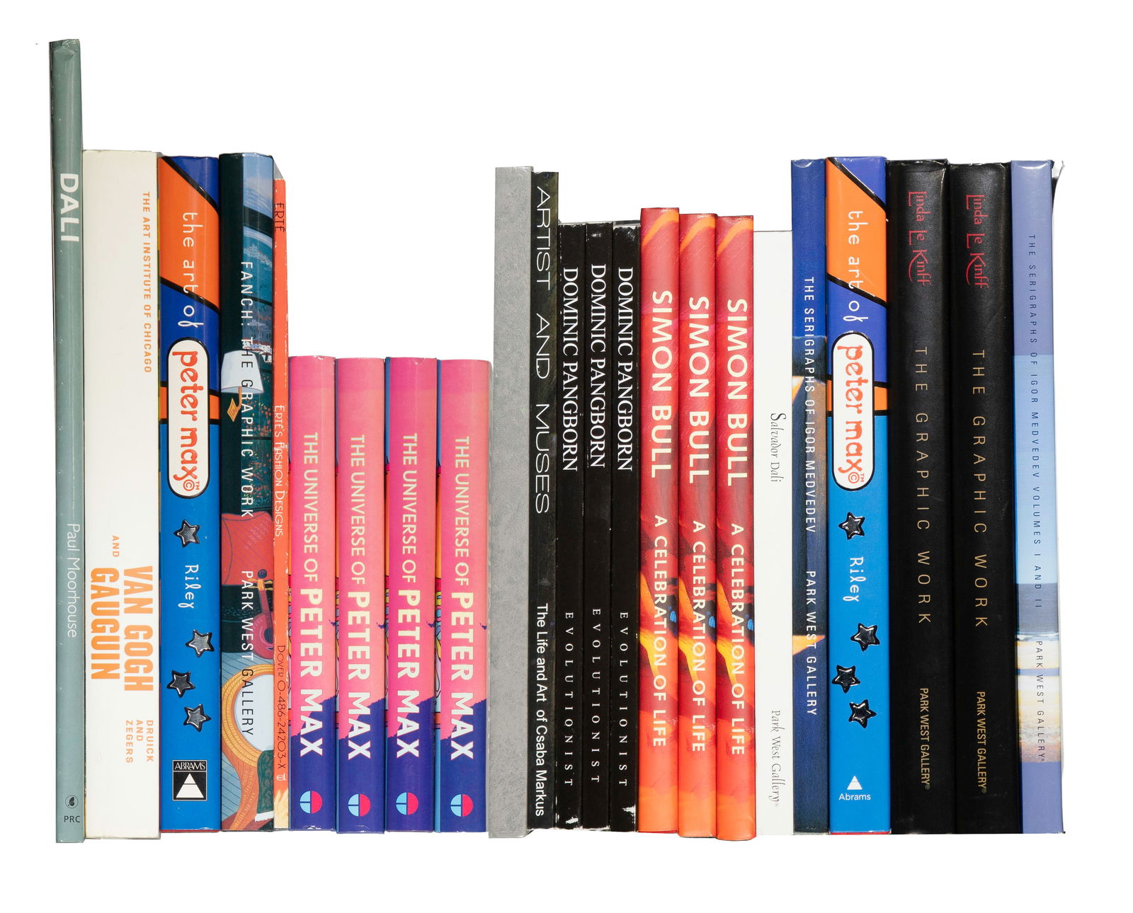 Art Reference Book Assortment: Art Reference Book Assortment (23) hard and soft cover books, including artists such as Peter Max, Simon Bull, Dominic Pangborn, Linda Le Kinff, Salvador Dali and Igor Medvedev Property from: