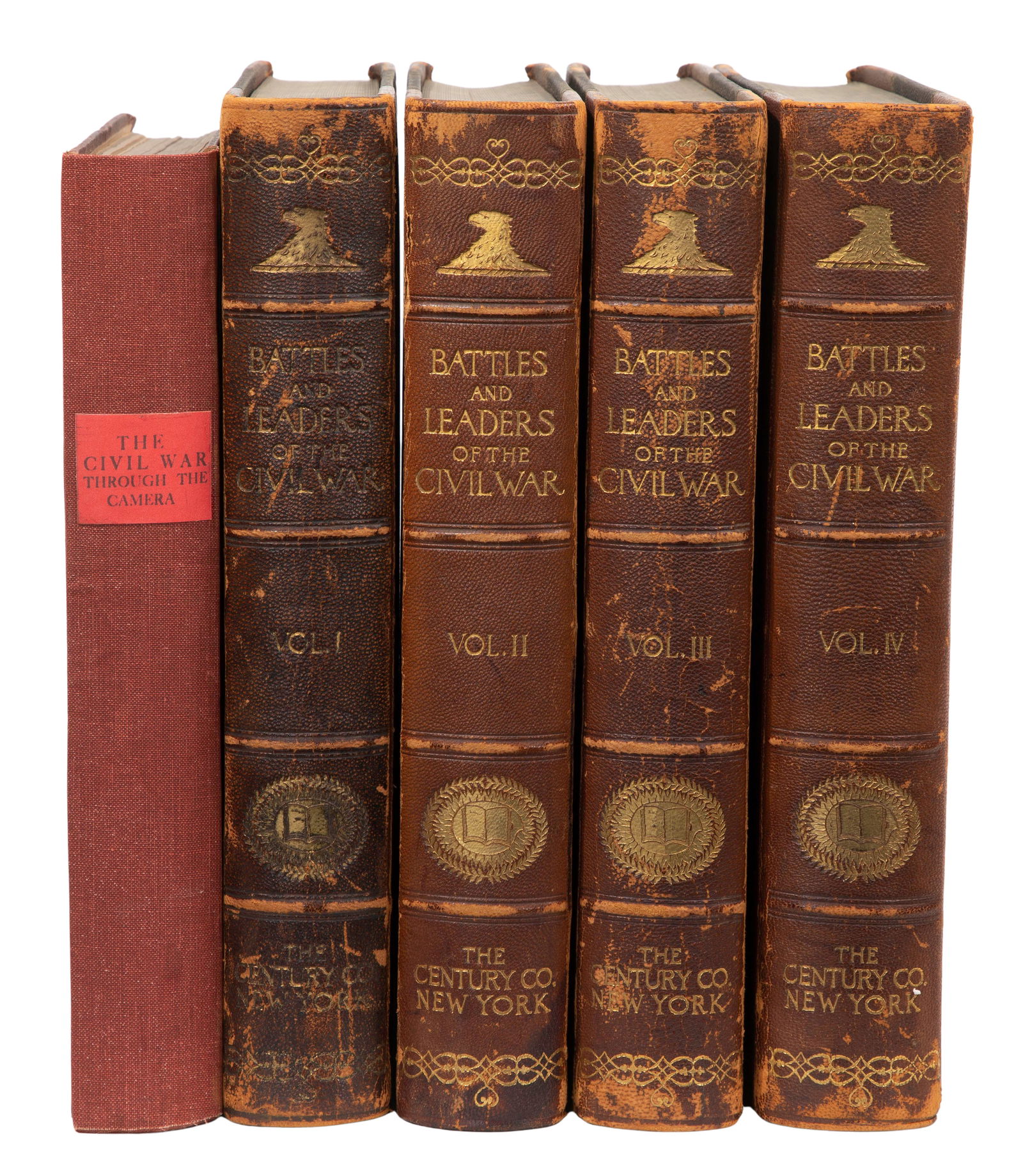 'Battles and Leaders of The Civil War' Leather Bound Book Set: 'Battles and Leaders of The Civil War' Leather Bound Book Set (5) total items including a set of (4) leather-bound books by Robert Underwood Johnson, published by the Century Company, 1887, bound