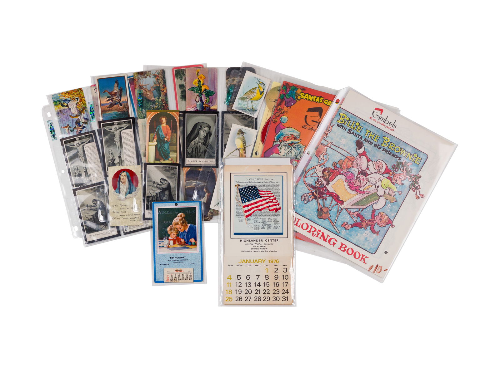 Ephemera Assortment: Ephemera Assortment Approximately (200) items including trade cards, comic postcards, holy cards, bookmarks and calendars in plastic sleeves Property from: a Private Collector, Wheaton,