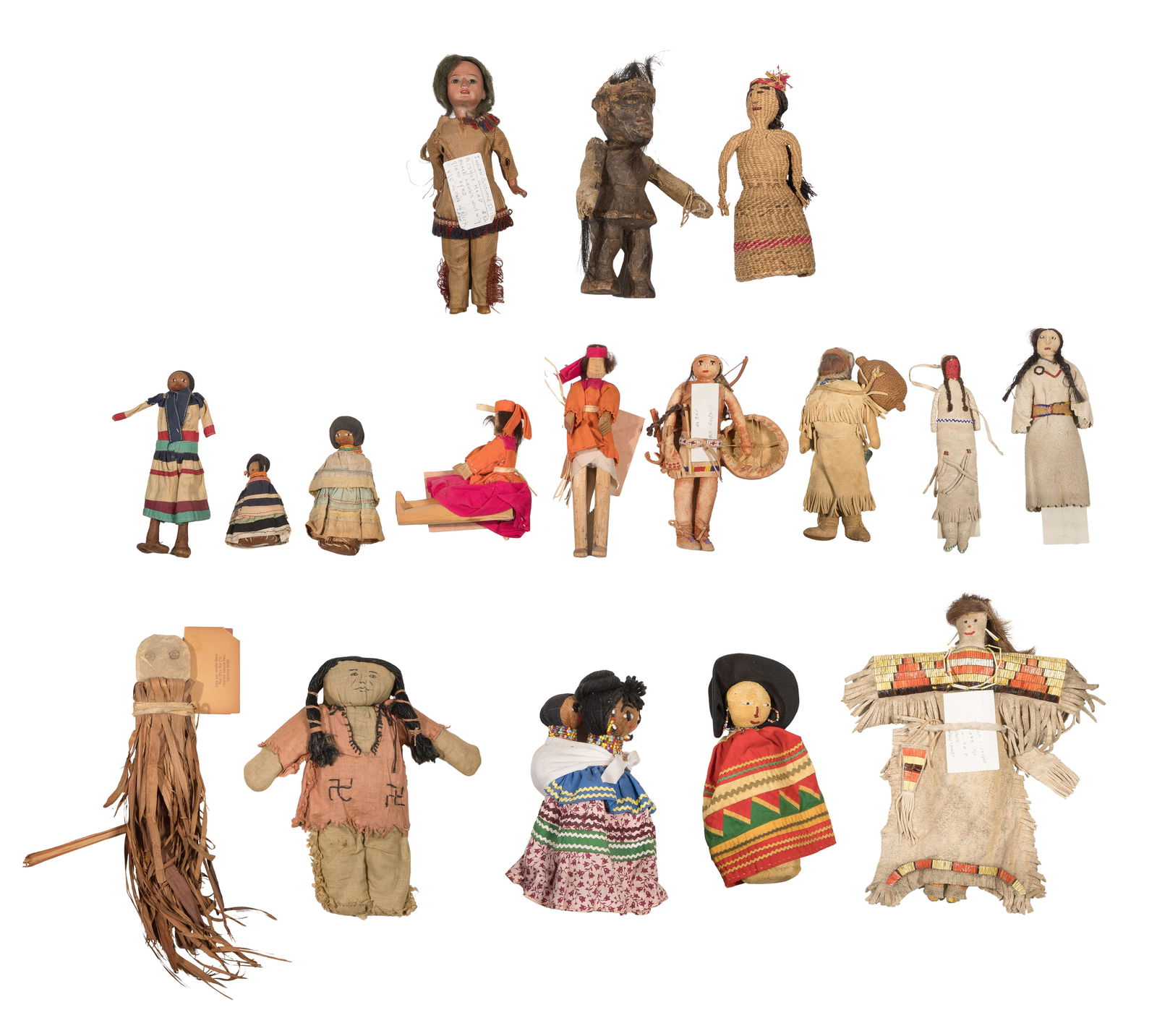 Native American Doll and Figure Assortment: Native American Doll and Figure Assortment (17) items of various shapes, sizes and materials from tribes such as Paiute, Maidu, Shoshone and Papago Property from: an Estate, Downers Grove,