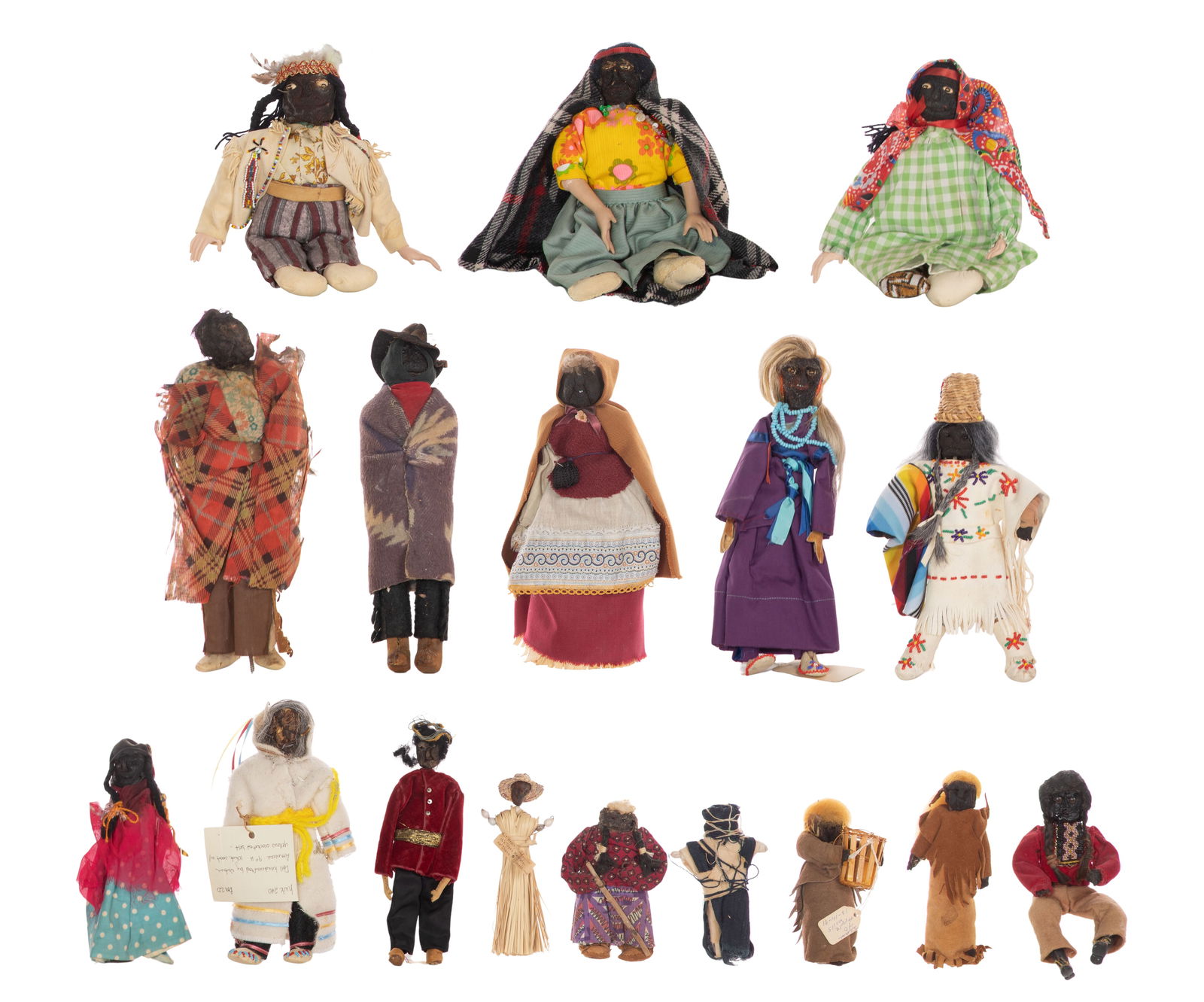 Native American Apple Head Doll Assortment: Native American Apple Head Doll Assortment (17) items in various dress Property from: an Estate, Downers Grove, Illinois Height: 11 inches (tallest) Condition: light wear overall,