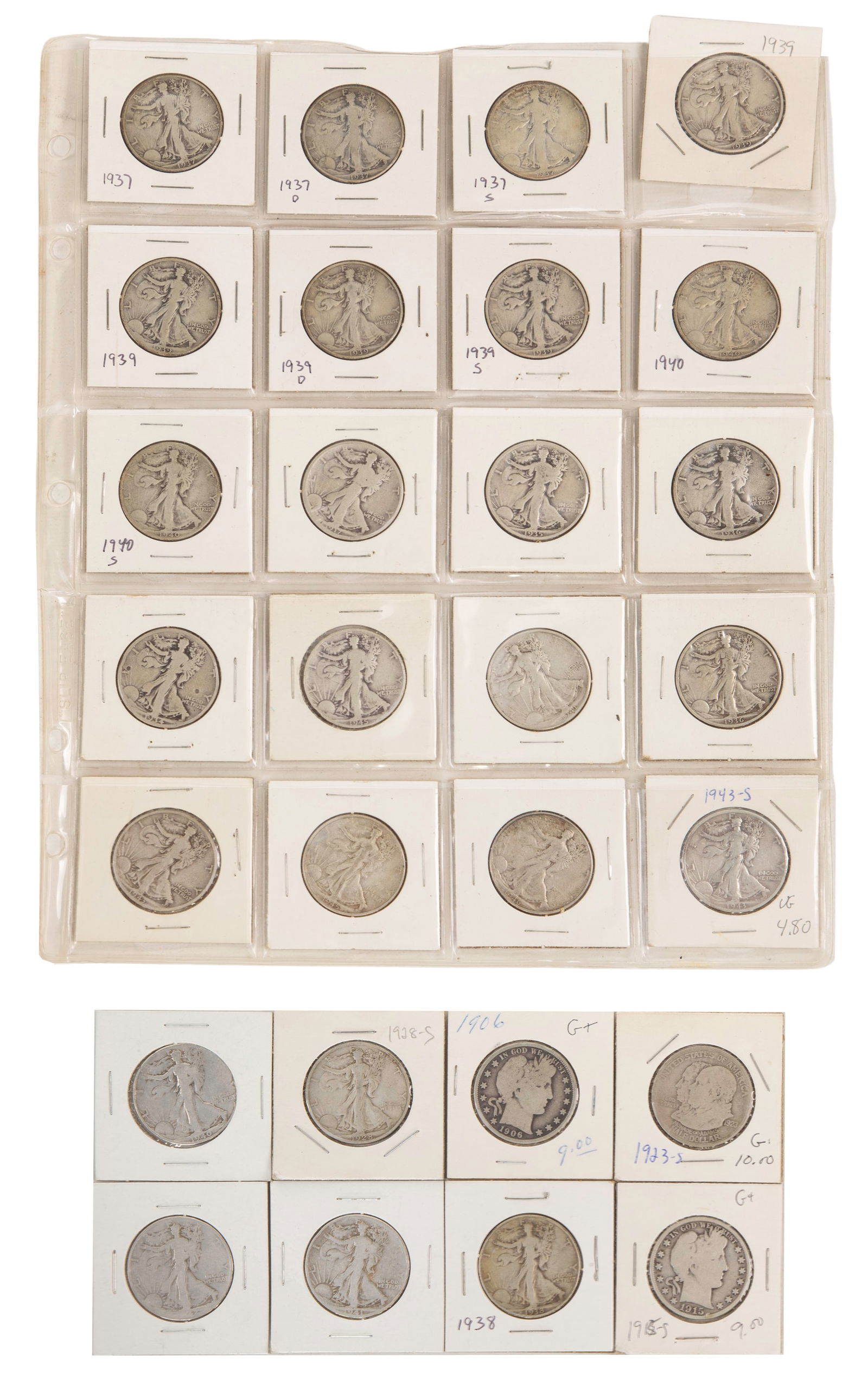Silver 50c Assortment: Silver 50c Assortment $14.00 face value US 90% silver including a 1923-S Monroe commemorative, (2) Barber and (25) Walking Liberty Property from: a Private Collector, Addison, Illinois 