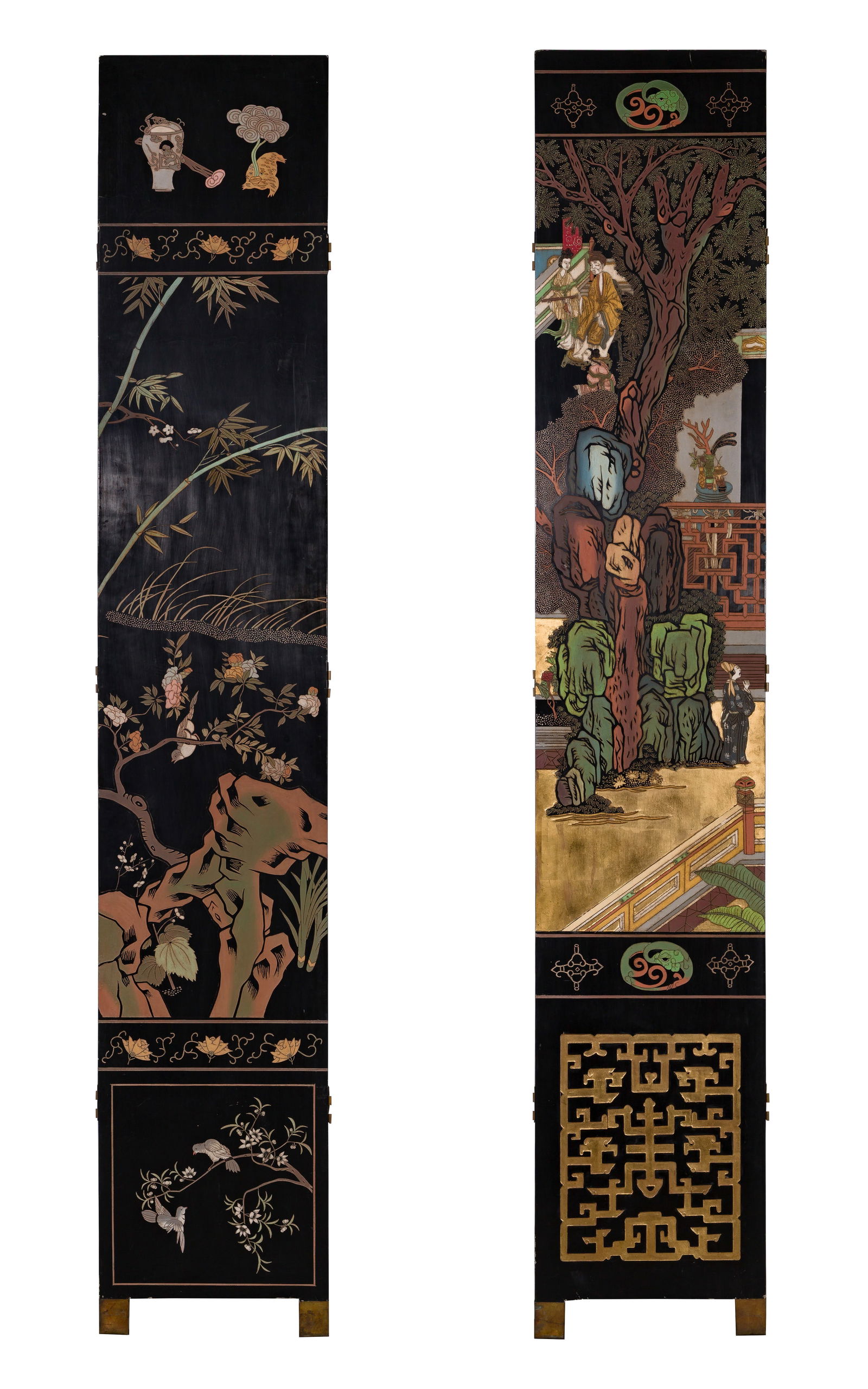Chinese Black Lacquer Coromandel Floor Screen - 12
