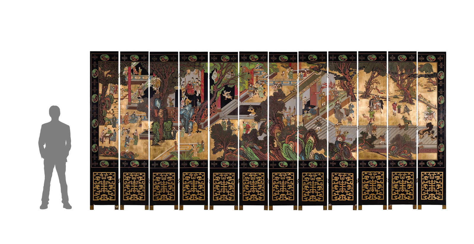 Chinese Black Lacquer Coromandel Floor Screen - 15