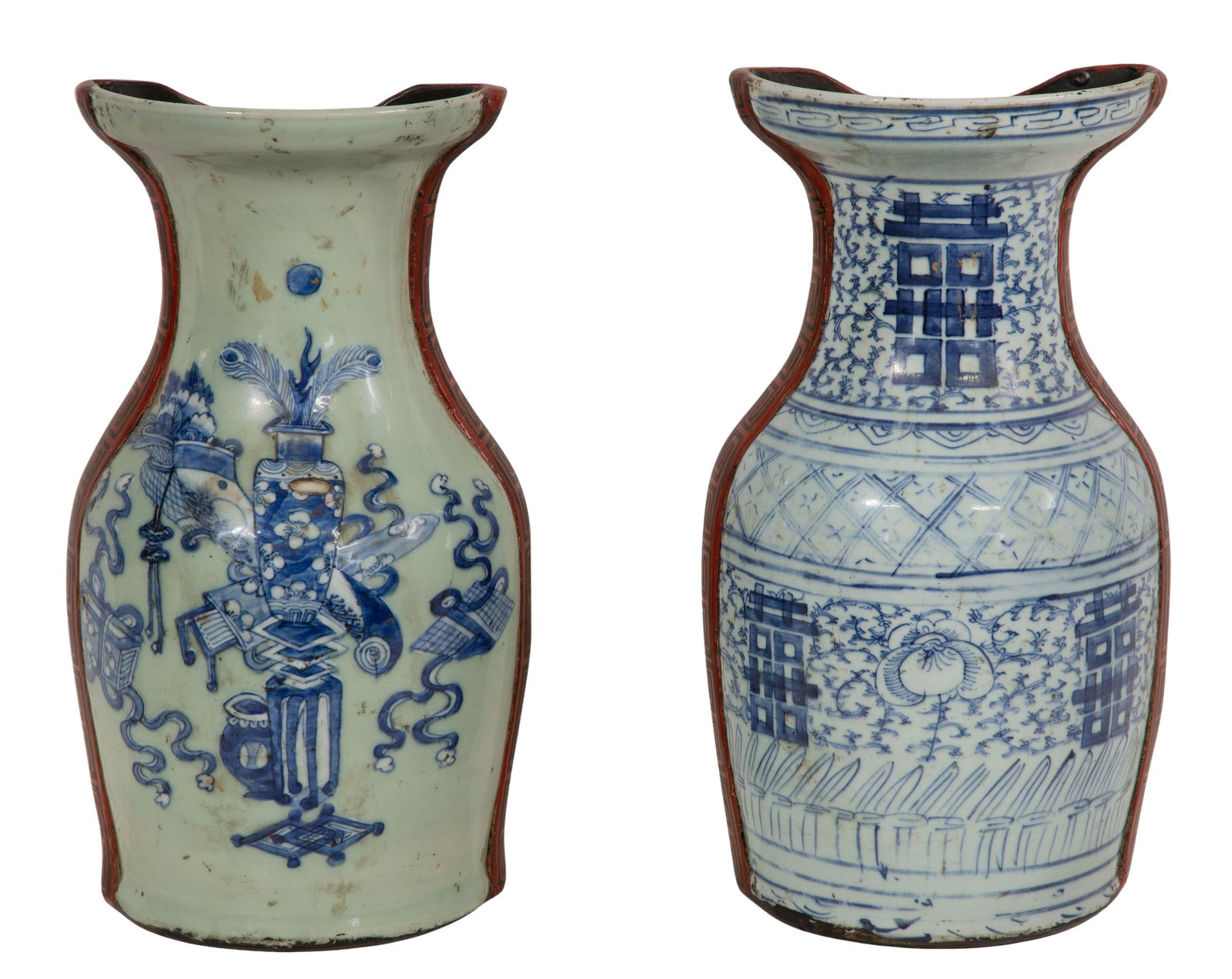 Chinese Porcelain and Lacquer Wall Vases (1 of 2)