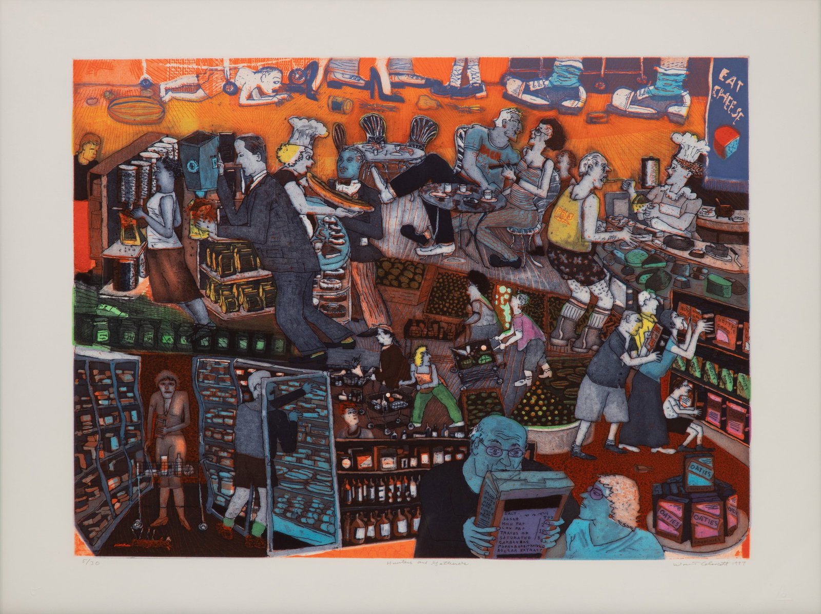 Warrington Colescott (American, 1921-2018) 'Hunters and Gatherers' Etching and Aquatint (1 of 4)