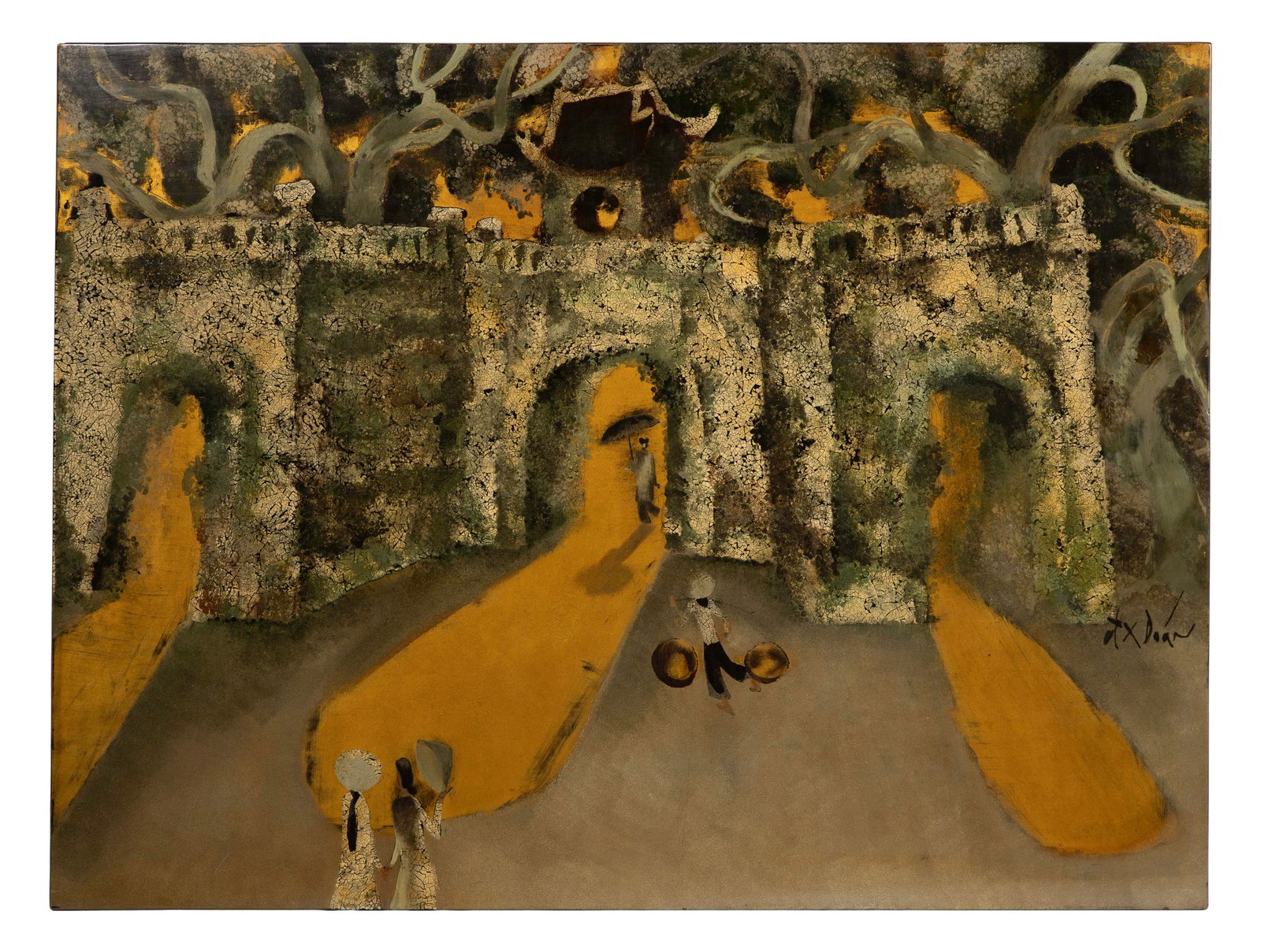 Do Xuan Doan (Vietnamese, 1937-2015) Lacquer on Panel: Do Xuan Doan (Vietnamese, 1937-2015) Lacquer on Panel Undated, signed, depicting figures in a Vietnamese village, unframed Property from: an Estate, Chicago (Wrigleyville), Illinois Height: 24 1/4 inc