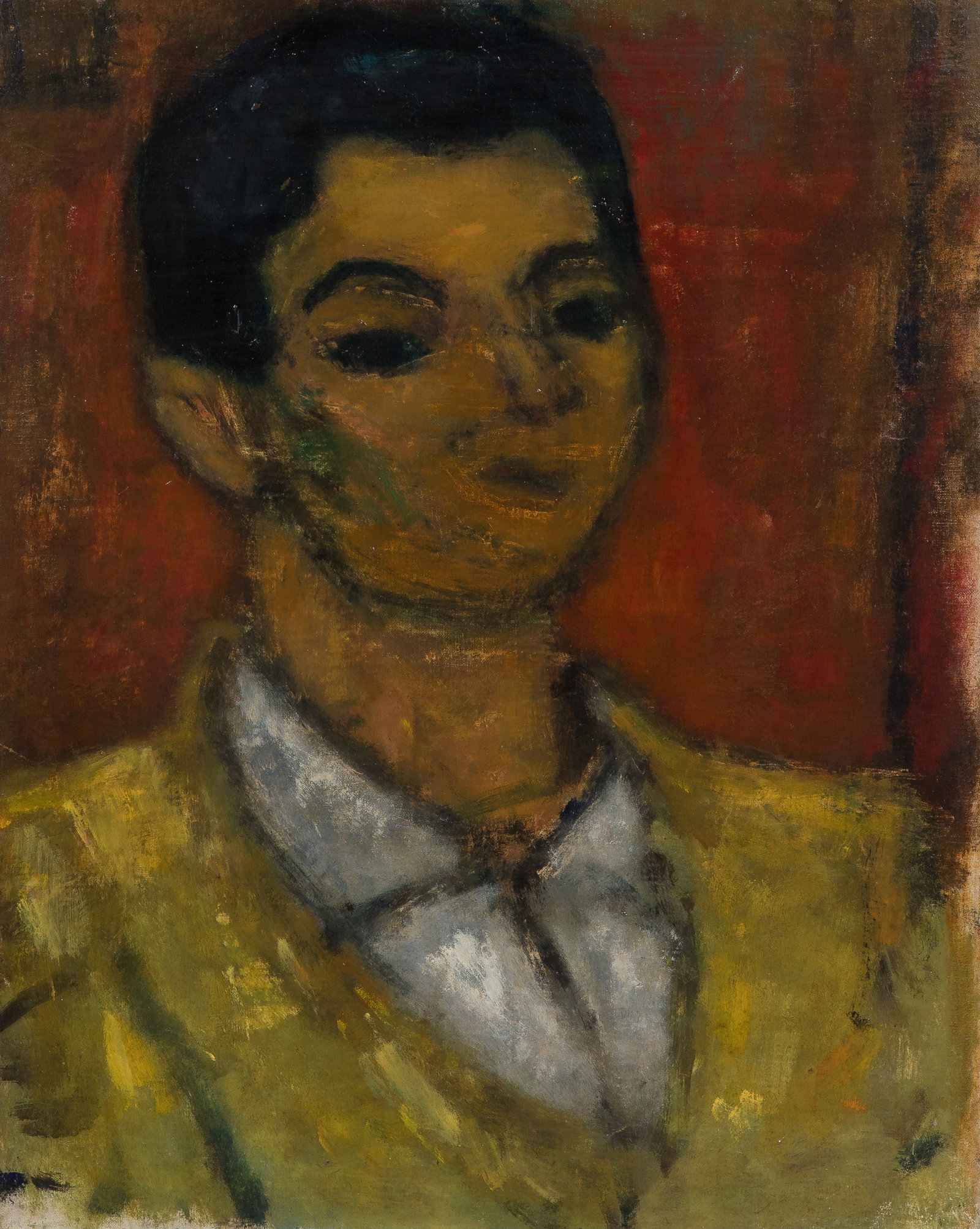 Bela Czobel (Hungarian, 1883-1976) Oil on Canvas: Bela Czobel (Hungarian, 1883-1976) Oil on Canvas Undated, unsigned, depicting a male portrait, in gold-tone wood frame Hungarian label verso 'Muveszeti Kozos Vallalat' Property from: a Private Collect