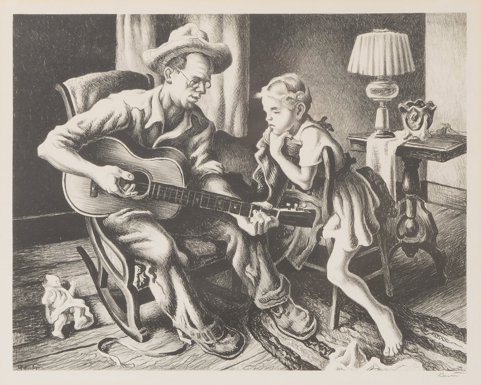 Thomas Hart Benton (American, 1889-1975) 'The Music Lesson' Lithograph (1 of 3)