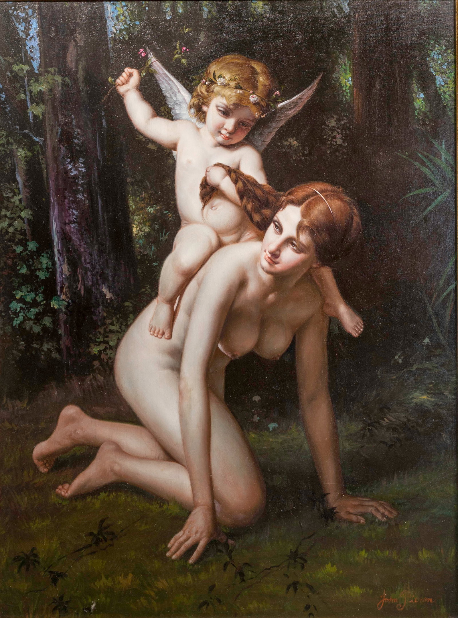 John Picton (20th Century) Oil on Canvas: John Picton (20th Century) Oil on Canvas Undated, signed lower right, depicting Cupid and Psyche, in a gold-tone composite on carved wood frame Property from: a Private Collector, Evanston, Illinois H