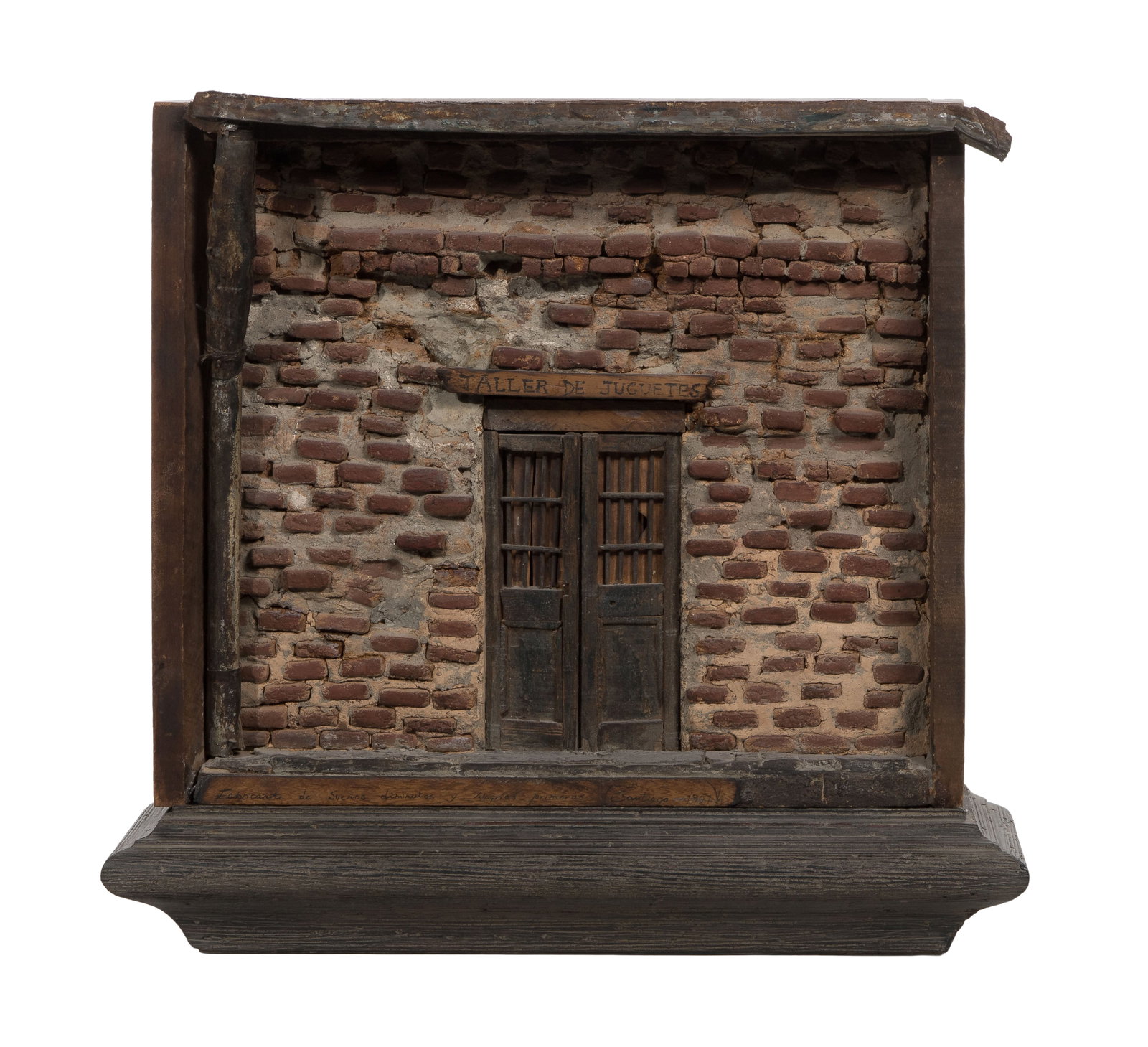 Unknown Artist (20th Century) 'Jaller de Juguetes' Mixed Media Sculpture: Unknown Artist (20th Century) 'Jaller de Juguetes' Mixed Media Sculpture Undated, unsigned representation of a jail house having a sign over the door reading 'Jaller de Juguetes' (Jailer of Toys) cons