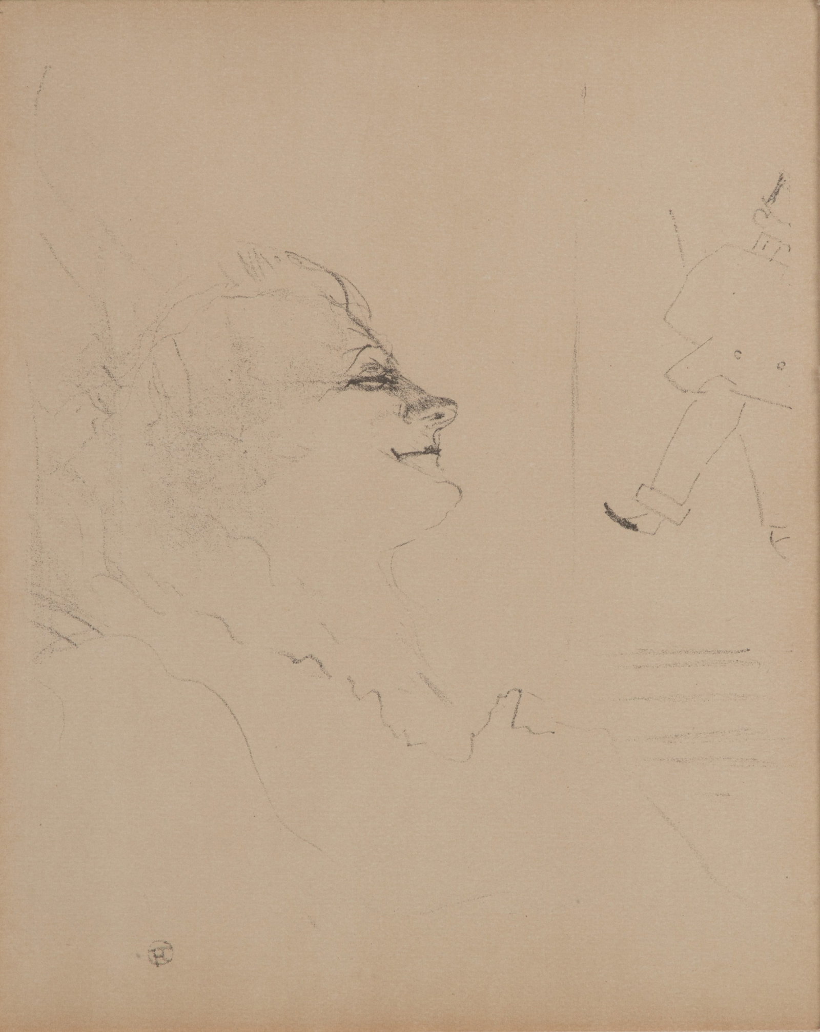 Henri de Toulouse-Lautrec (French, 1864-1901) 'Pessima' Lithograph: Henri de Toulouse-Lautrec (French, 1864-1901) 'Pessima' Lithograph 1898, having artist monogram, a profile view of the popular Parisian cabaret singer Yvette Guilbert from the Yvette Guilbert series, 