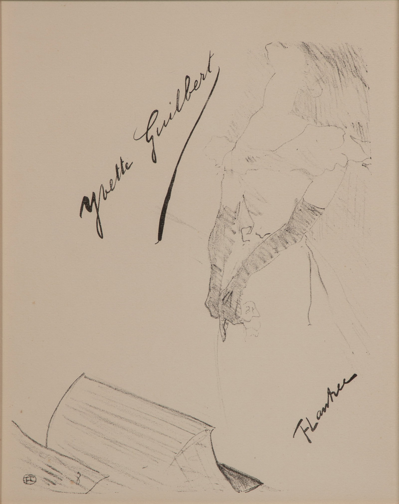 Henri de Toulouse-Lautrec (French, 1864-1901) 'Frontispiece' Lithograph: Henri de Toulouse-Lautrec (French, 1864-1901) 'Frontispiece' Lithograph 1898, having artist monogram, depicting Guilbert before a prompter's box, featuring her signature long black gloves, from the Yv