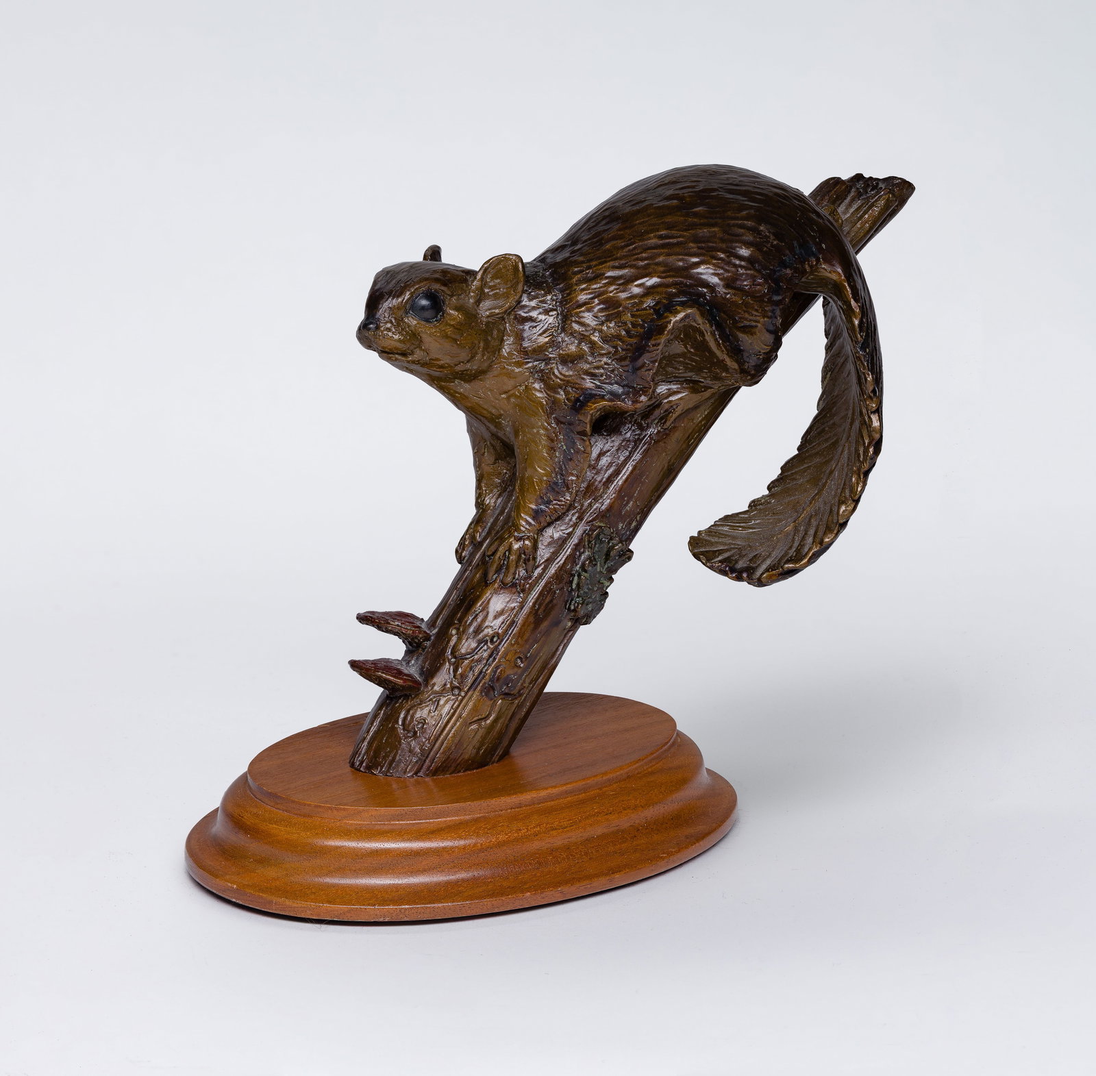 David H. Turner (American, b.1961) 'Northern Flying Squirrel' Bronze Sculpture: David H. Turner (American, b.1961) 'Northern Flying Squirrel' Bronze Sculpture 1992, signed, #195/200, depicting a squirrel on a branch, set on a wood plinth Property from: an Estate, Madison,