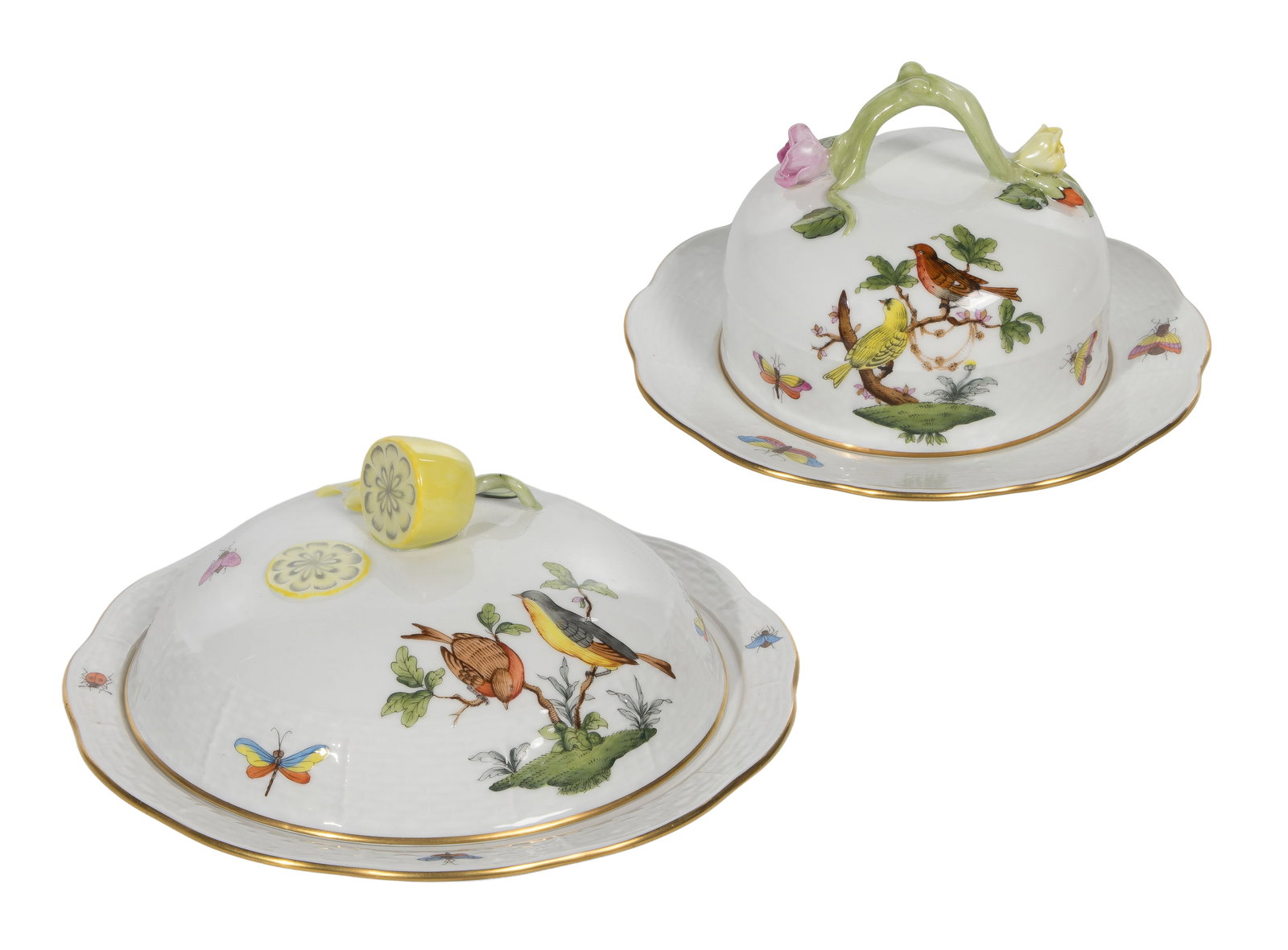 Herend Rothschild Bird Porcelain Covered Muffin Plate and Butter Dish (1 of 1)