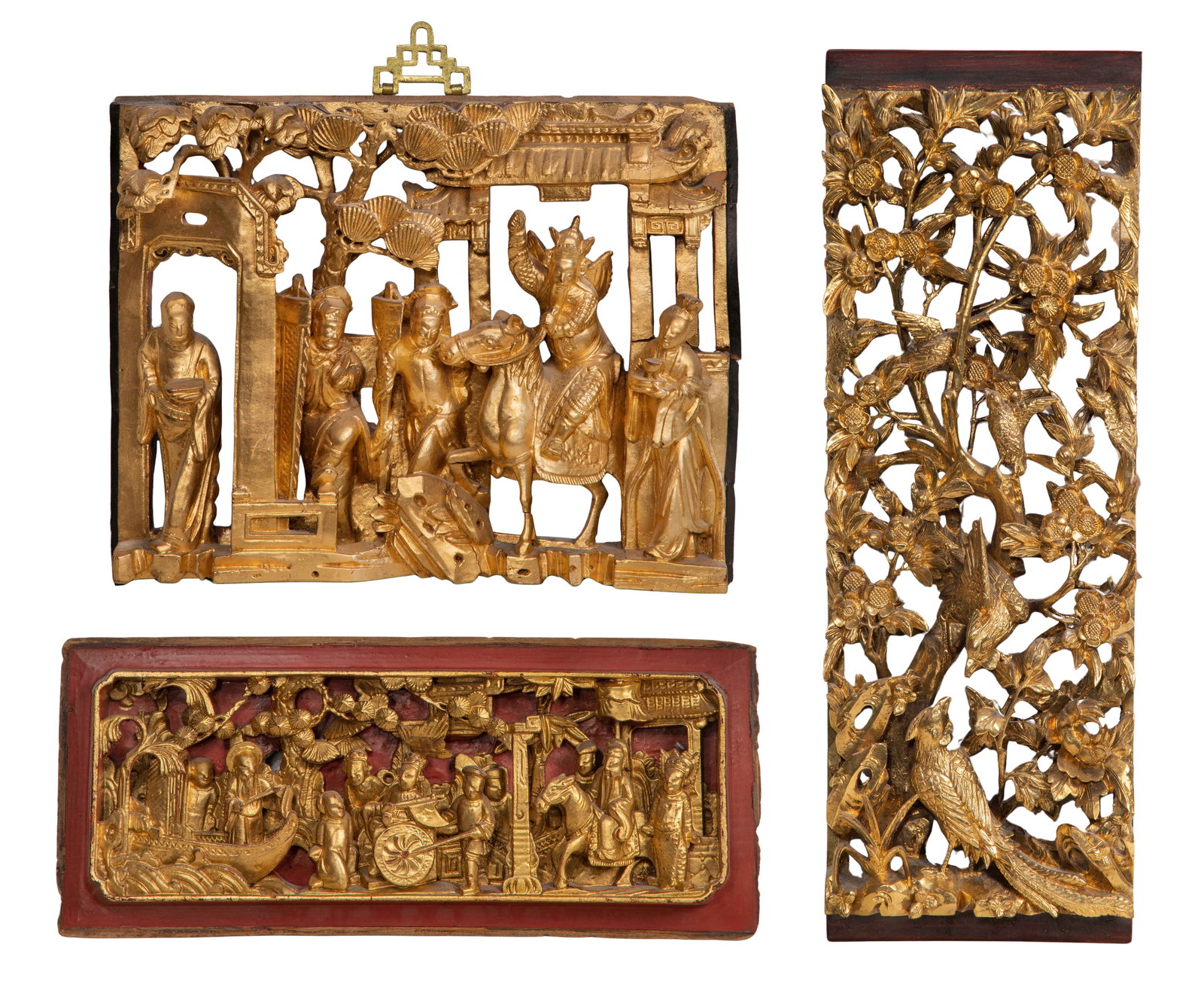 Asian Carved Gilt Wood Panel Assortment: Asian Carved Gilt Wood Panel Assortment (3) items including (2) having figures and (1) having a foliate motif Property from: an Estate, Chicago (Wrigleyville), Illinois Height: 20 inches,