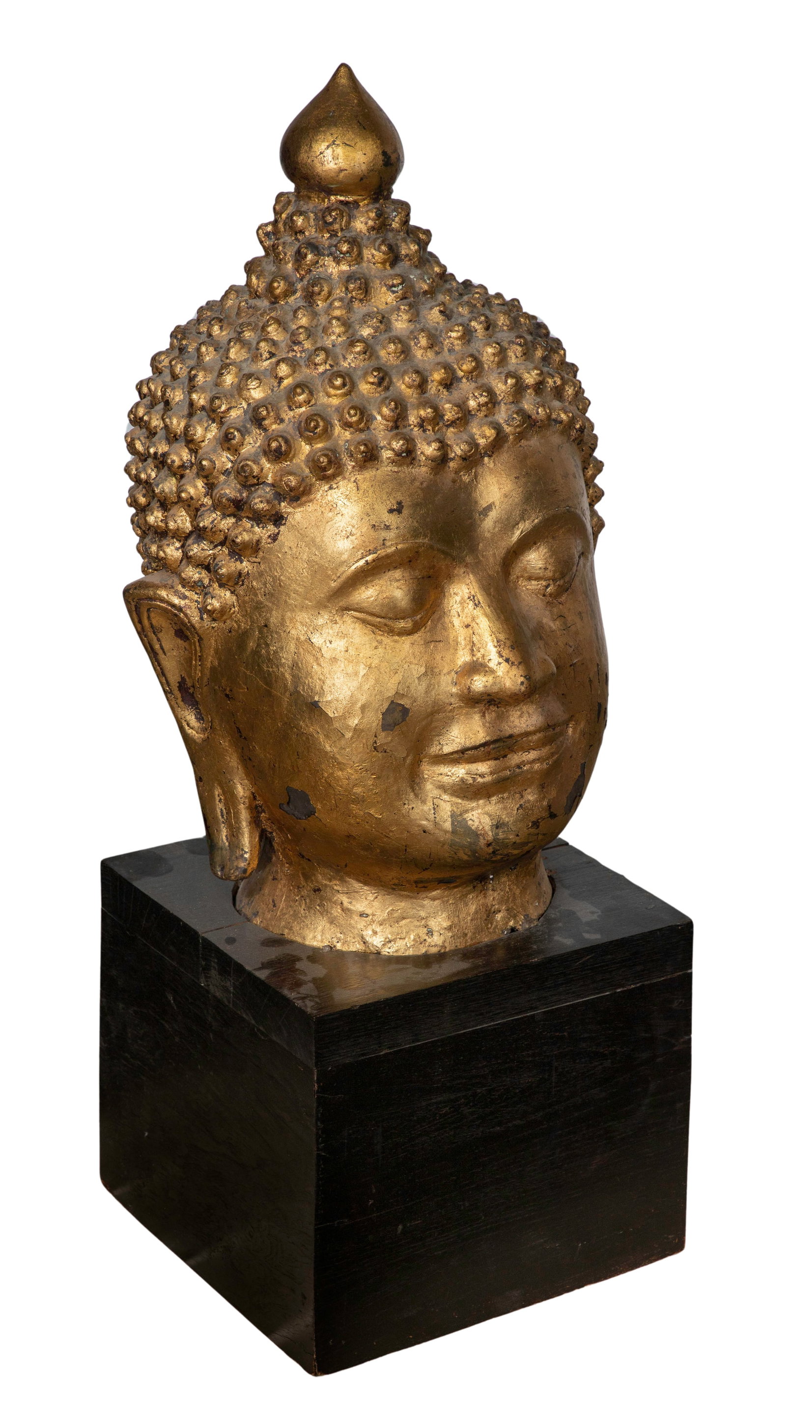 Thai Lacquered Metal Buddha Head Statue (1 of 2)