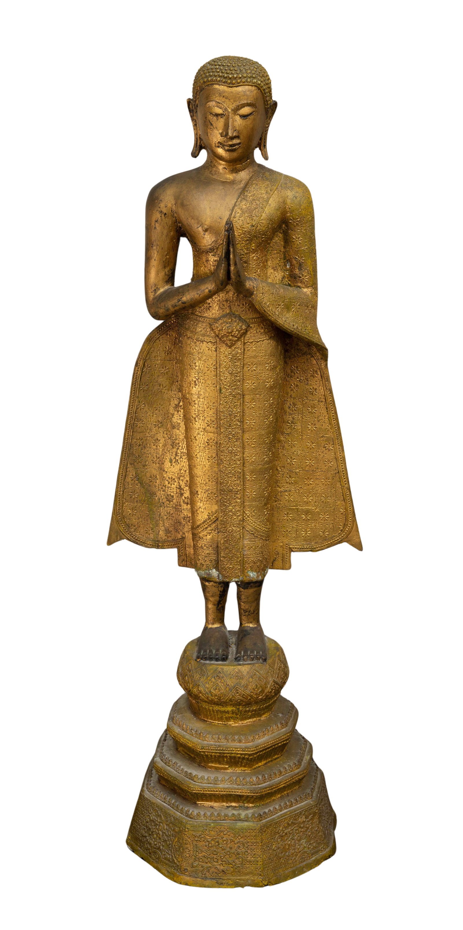Thai Gilt Metal Standing Buddha Statue (1 of 2)
