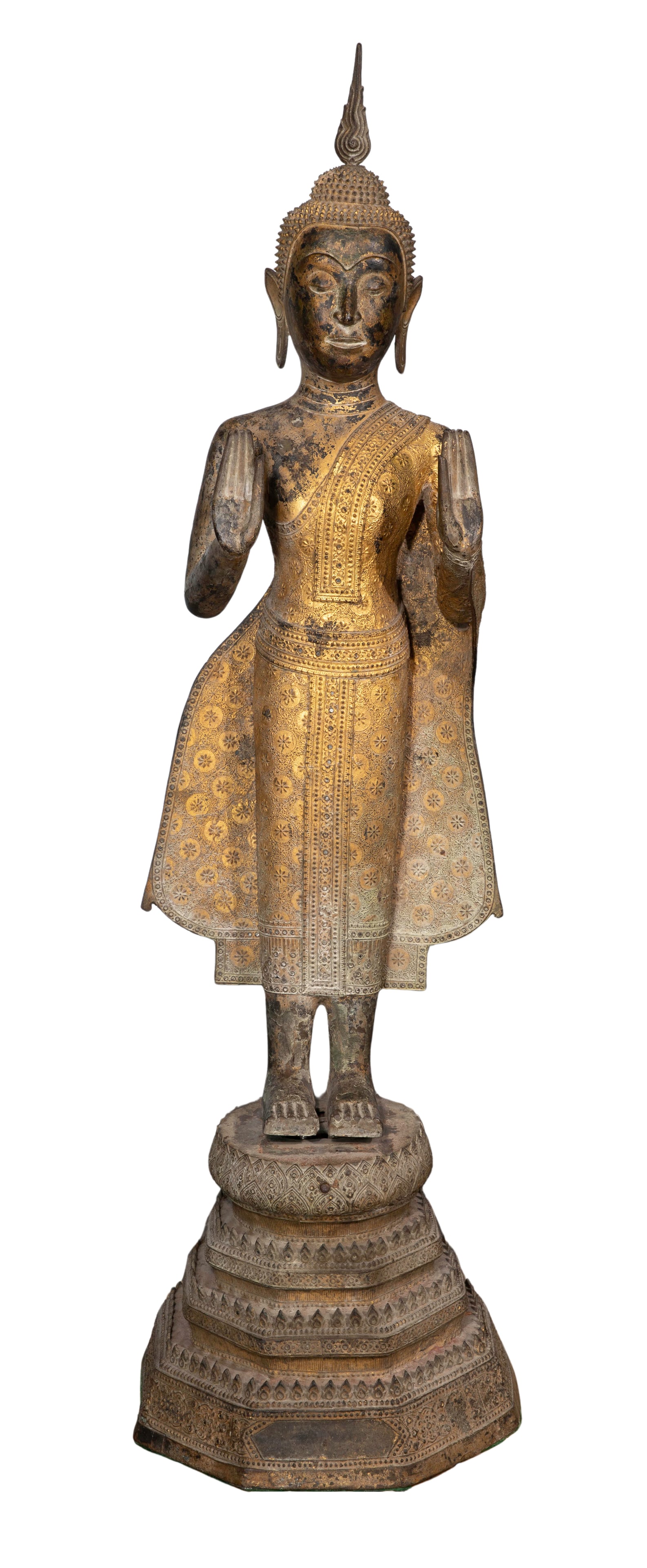 Thai Gilt Metal Standing Buddha Statue (1 of 3)