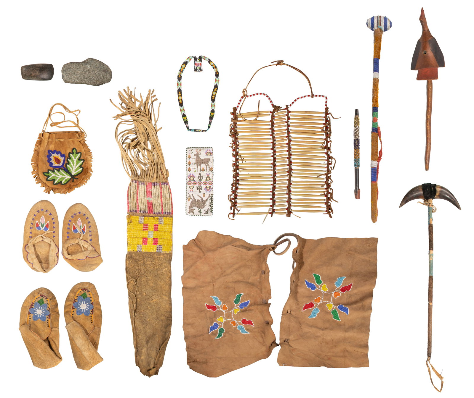 Native American Quilled Pipe Bag and Beaded Object Assortment (1 of 1)