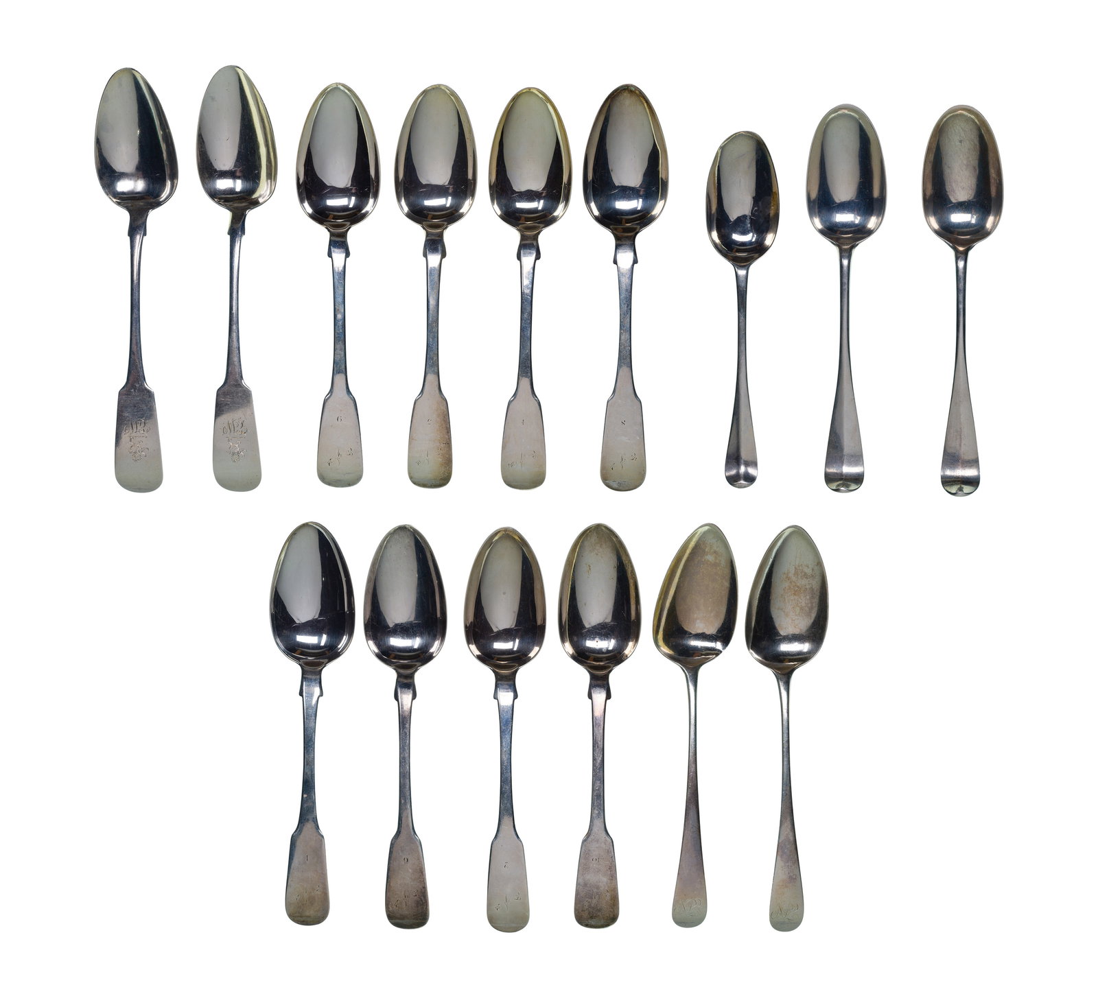 English Sterling Silver Spoon Assortment: English Sterling Silver Spoon Assortment (15) items of various sizes and makers (all marked 'sterling' / lion passant) Property from: a Private Collector, Peoria, Illinois Length: 9 1/4 inches (longes